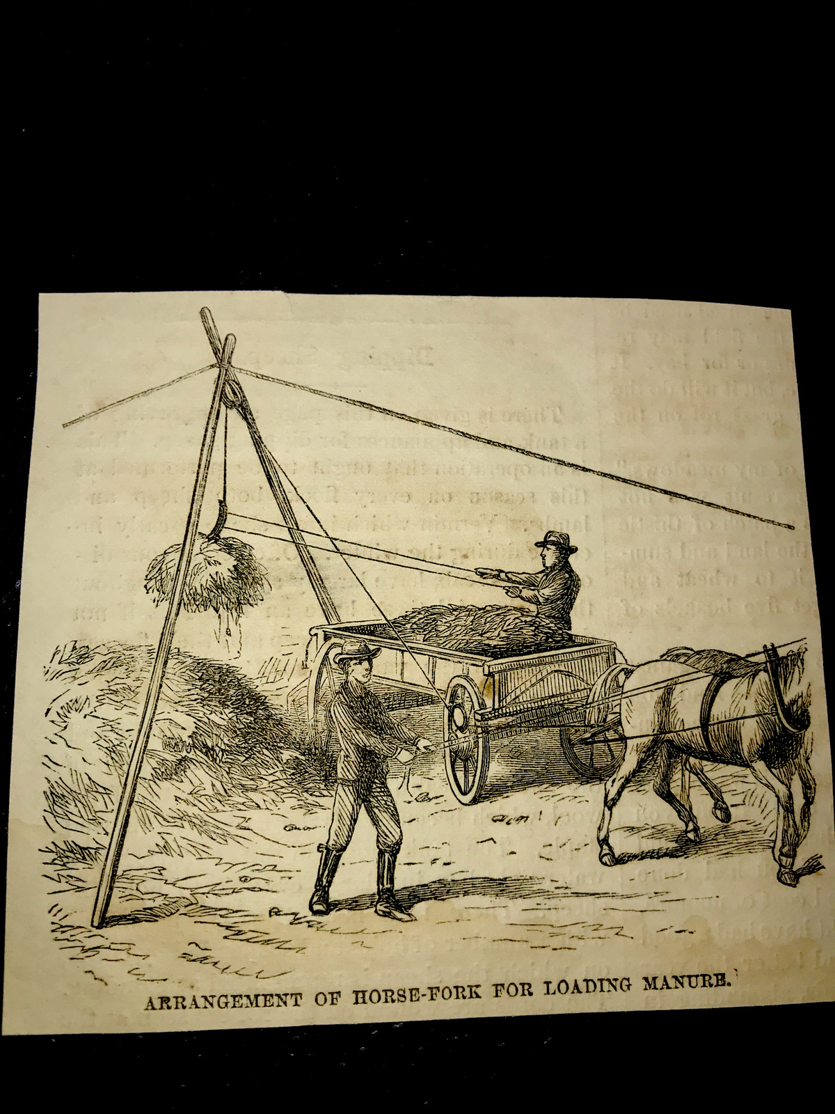 ORIGINAL 1873 Manure Loading Farm Engraving Advertising