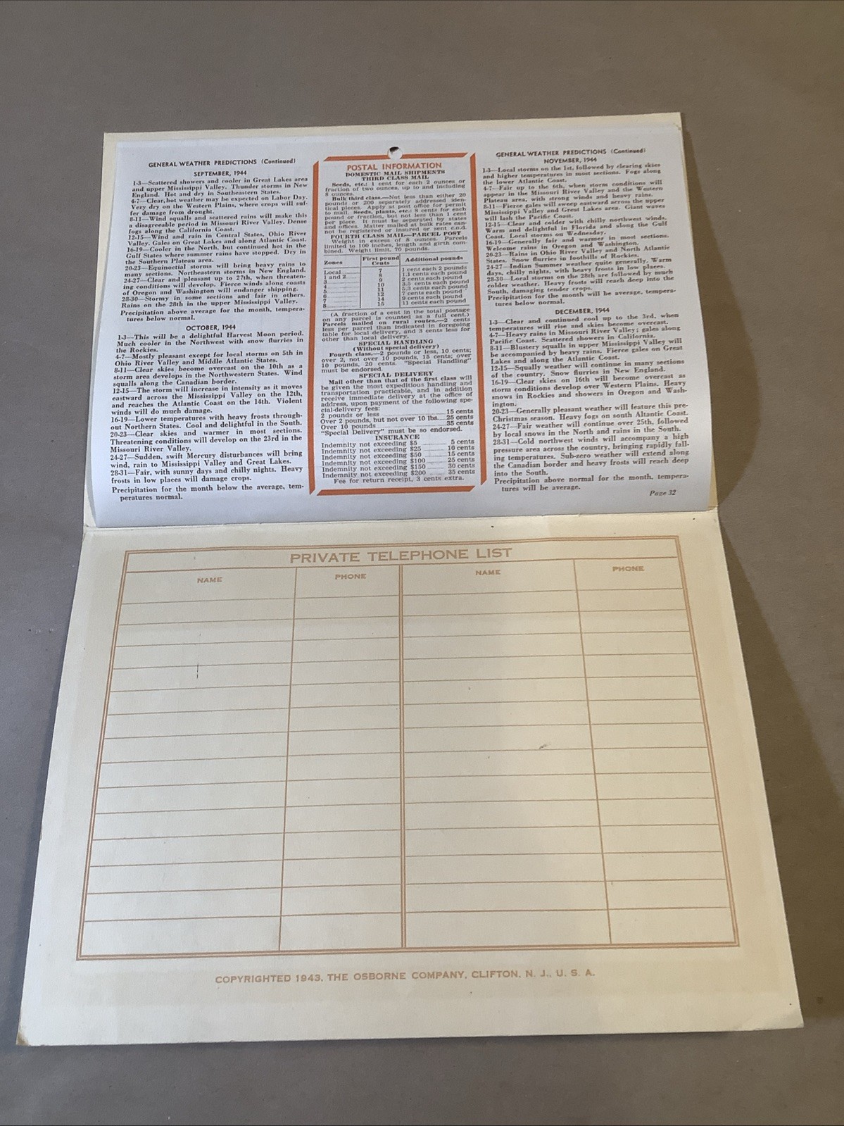 1944 Muntz-McLaughlin Co. Farm Inventory Calendar Holgate OH INV-P0547