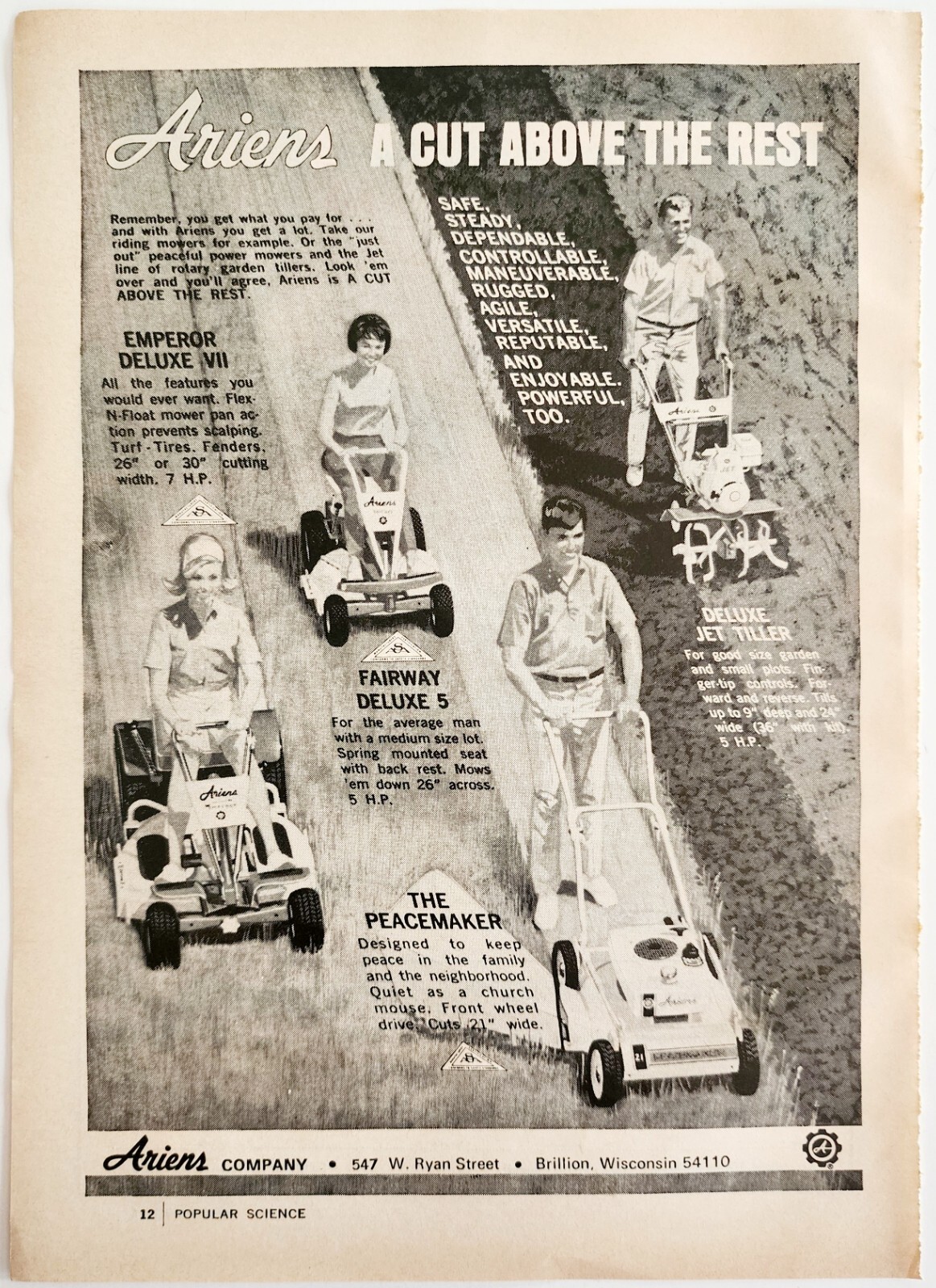 1968 Ariens Lawn Mower Line Advertisement Vintage Garden Agriculture DWF23