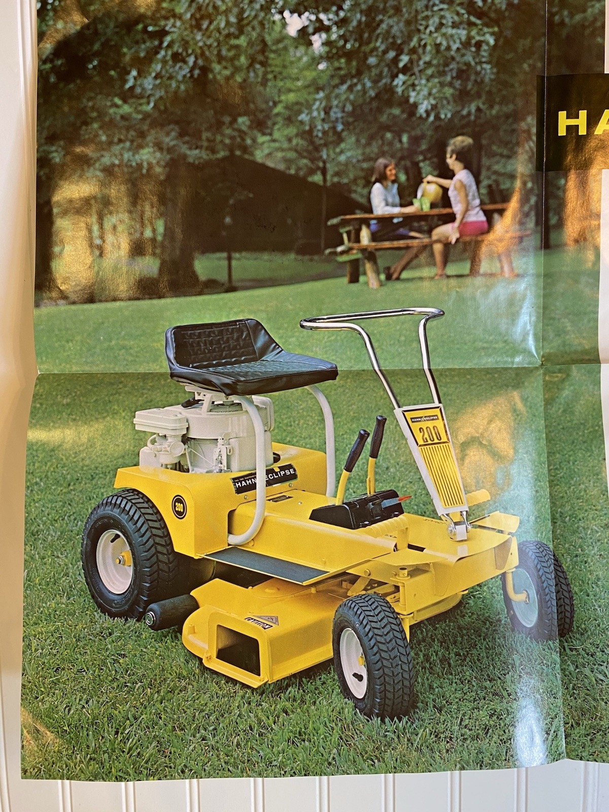 RARE Vintage Hahn Eclipse Pow-R-Boy 200 Riding Mower Advertising Sign 28&Prime;x21&Prime;