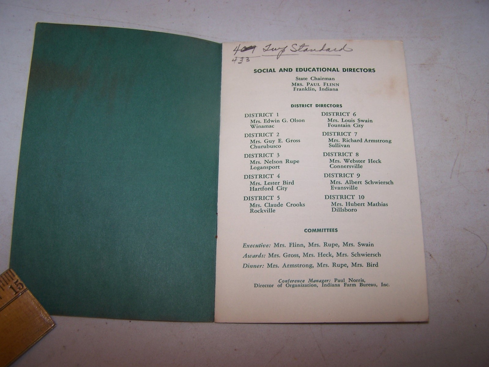 1956 INDIANA FARM BUREAU Social & Educational Conference Program INDIANAPOLIS
