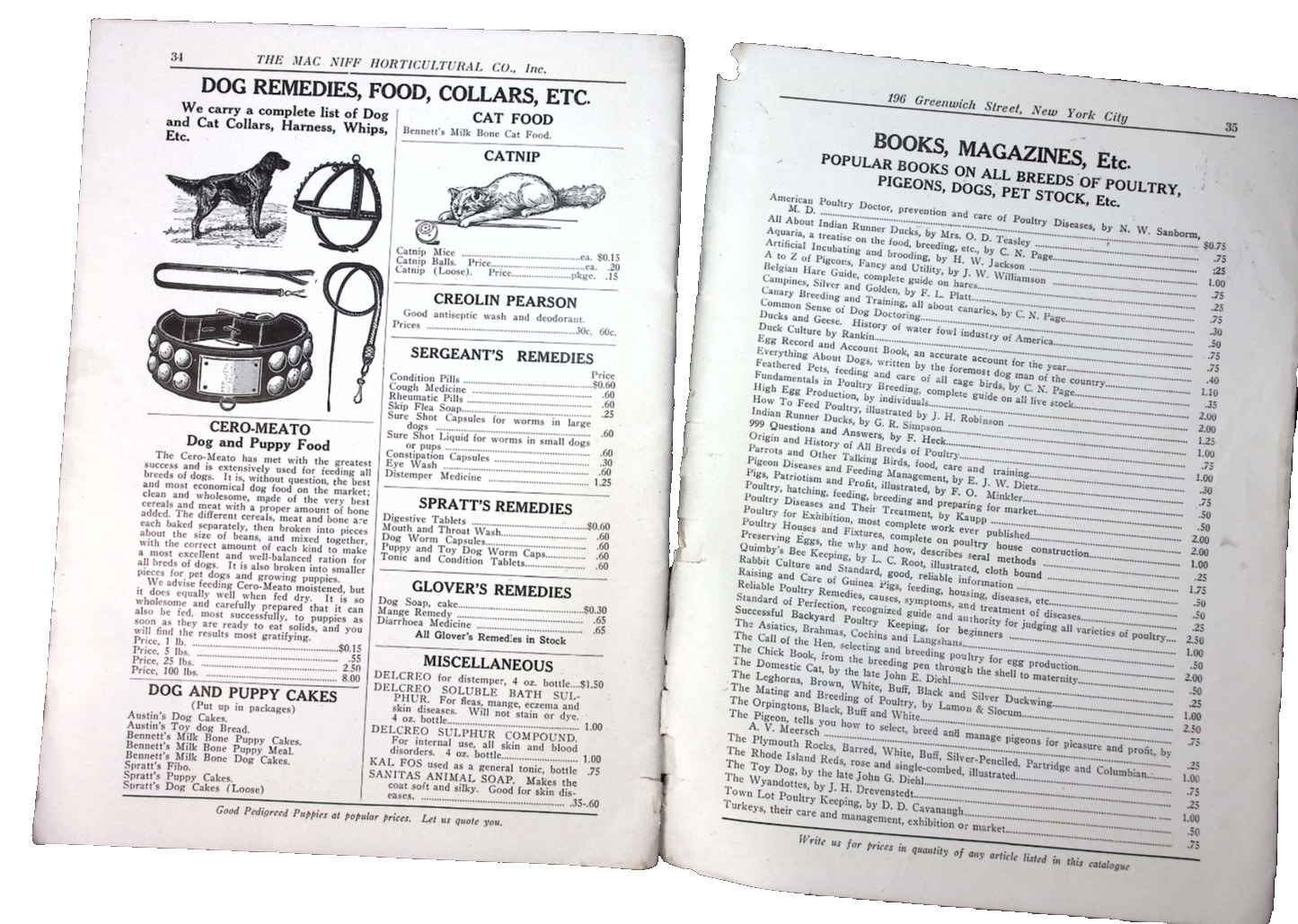 1924 Mac Nigg Horticulture Poultry Chickens Supply Department Catalog NYC NY