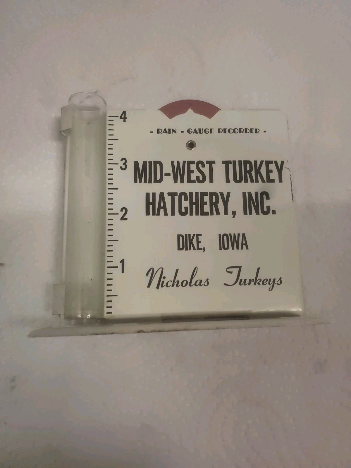 Metal Rain Guage Mid-west Hatchery Dike Iowa Nicholas Turkeys
