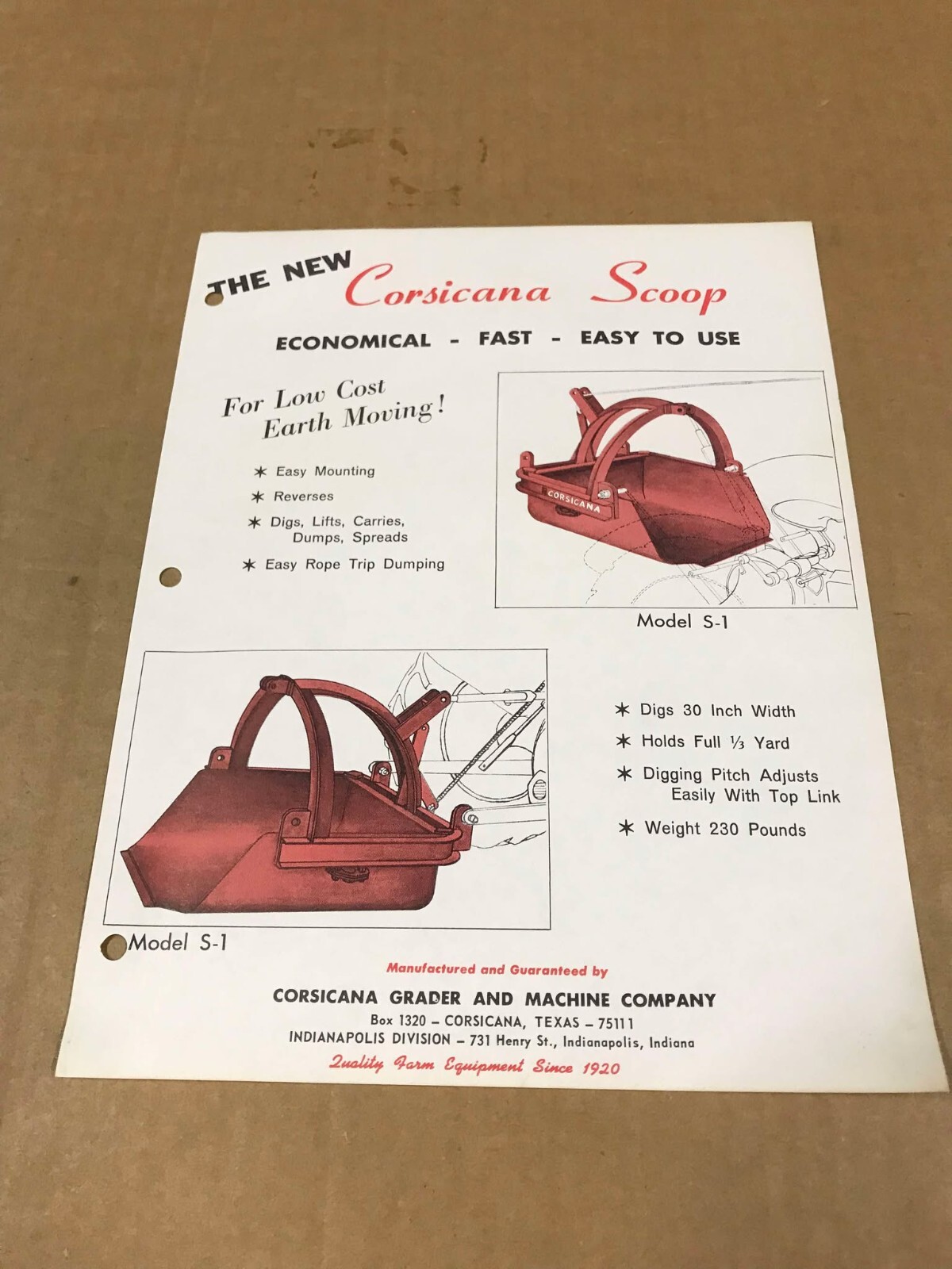 Vintage Corsicana Scoop Model S-1 Flyer