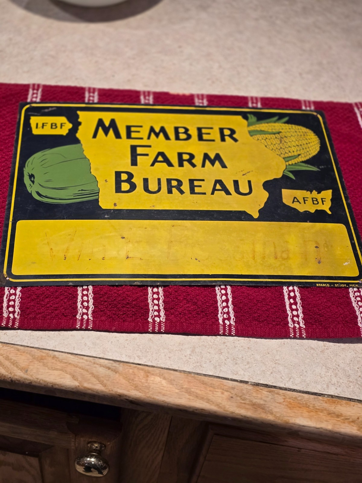 Vintage Iowa Member Farm Bureau Sign 14&Prime; x 9.75&Prime;
