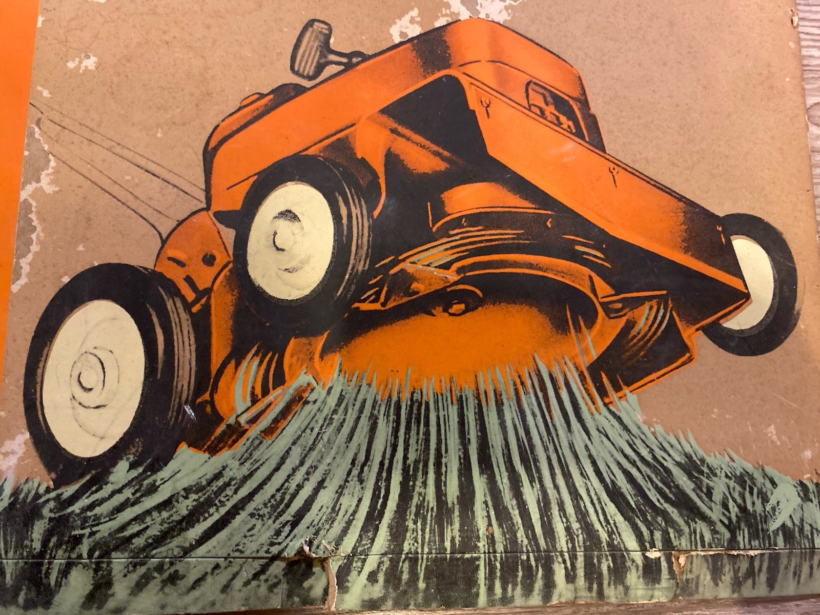 Vintage Jacobsen Mower Turbocone Rotary Advertising Sign Orange Black 24&Prime; x 17&Prime;