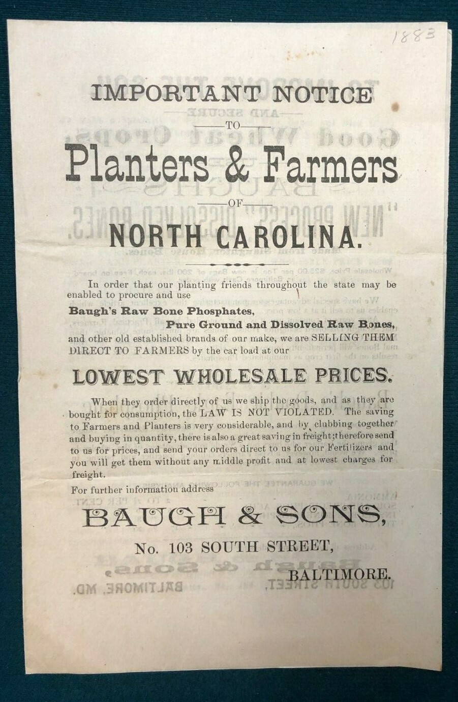 BAUGH & SONS (1883) vintage 4-page agricultural fertilizer flyer from Baltimore