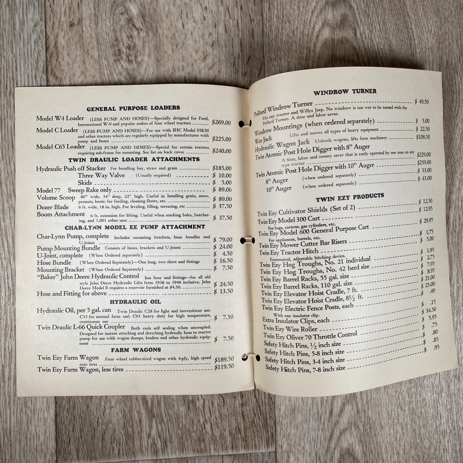 Twin Draulic Price List TwinEzy 1948 Farm Sales Brochure