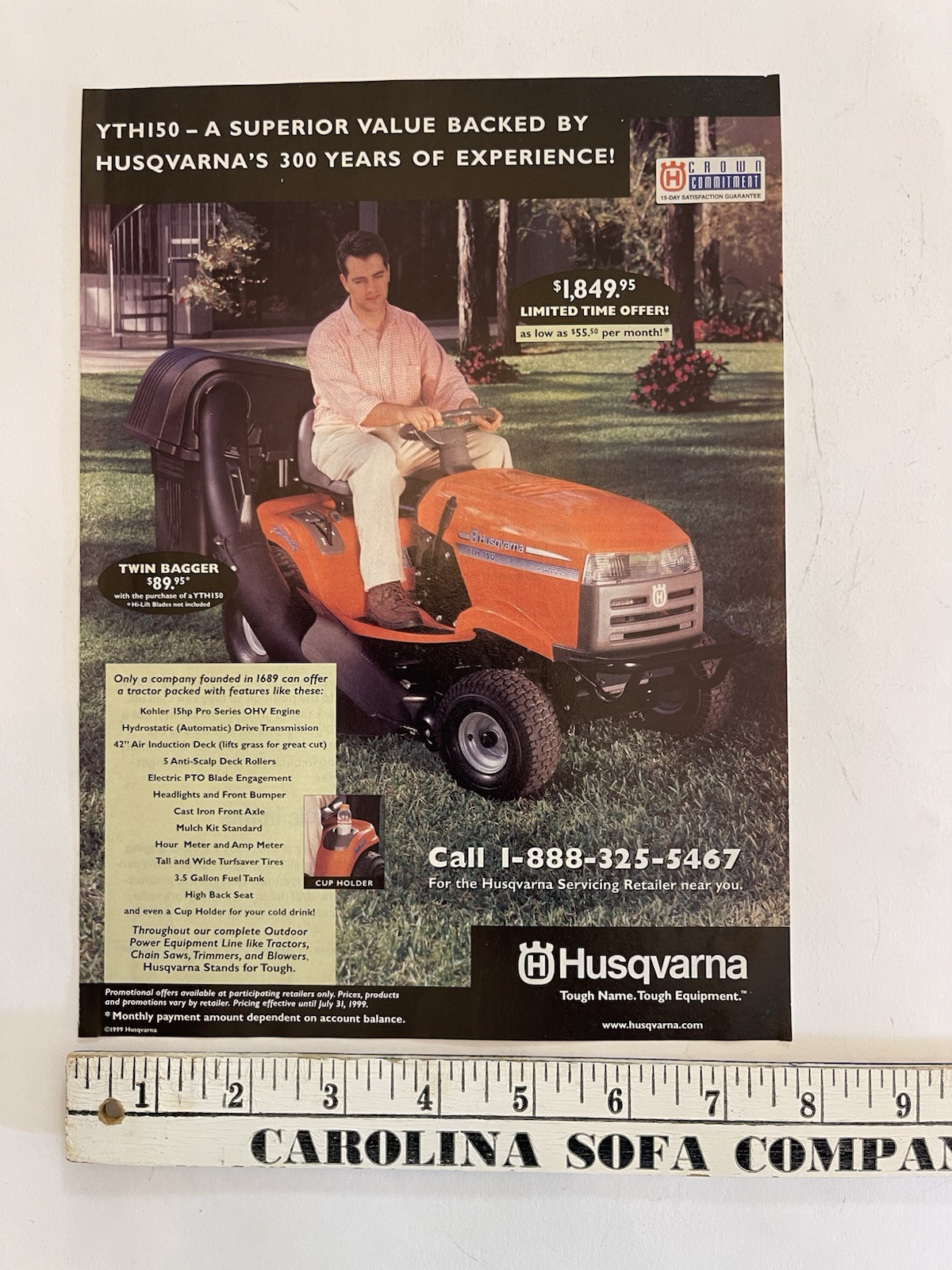 Vintage 1999 Print Ad Husqvarna YTH150 Tractor Riding Lawn Mower Advertisement