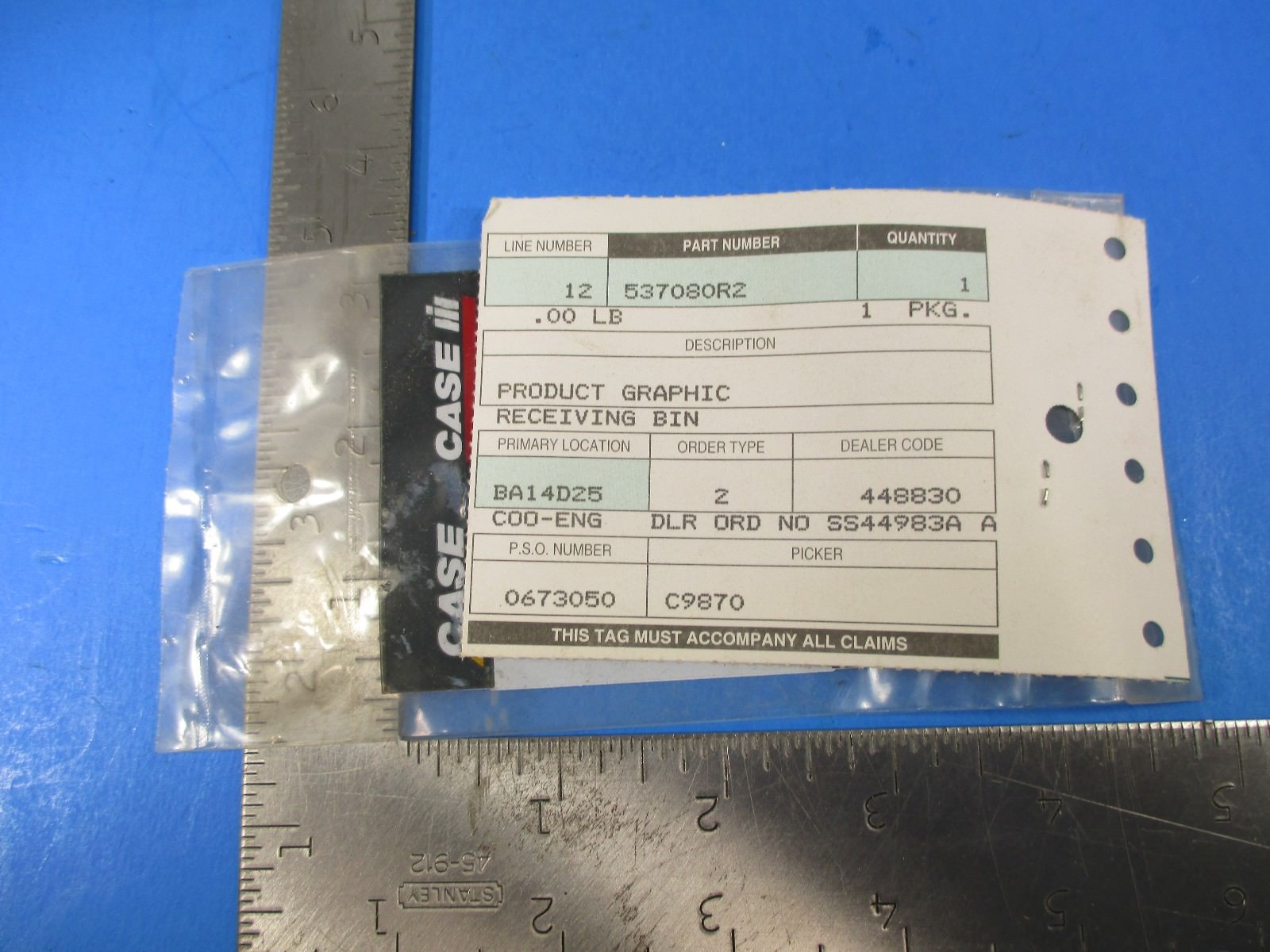 Case Receiving Bin Direction Decal Part # 537080R2 NOS New in Package NOS5 B1