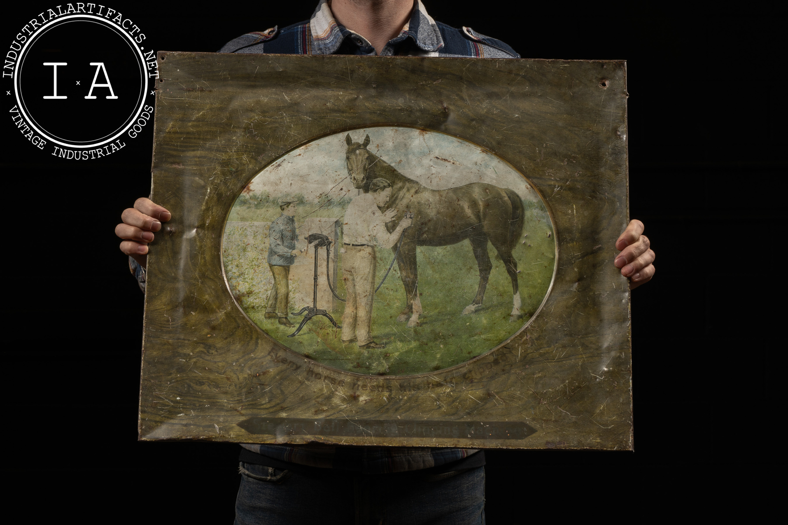 Early 20th Century Horse Clipping Machine Self-Framed Tin Sign