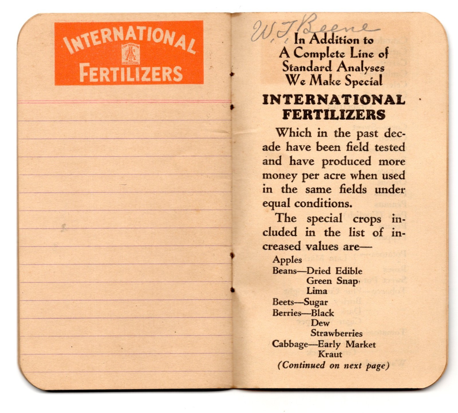 1930s – International Agriculture Corp Texarkana Arkansas Notepad – XL2R