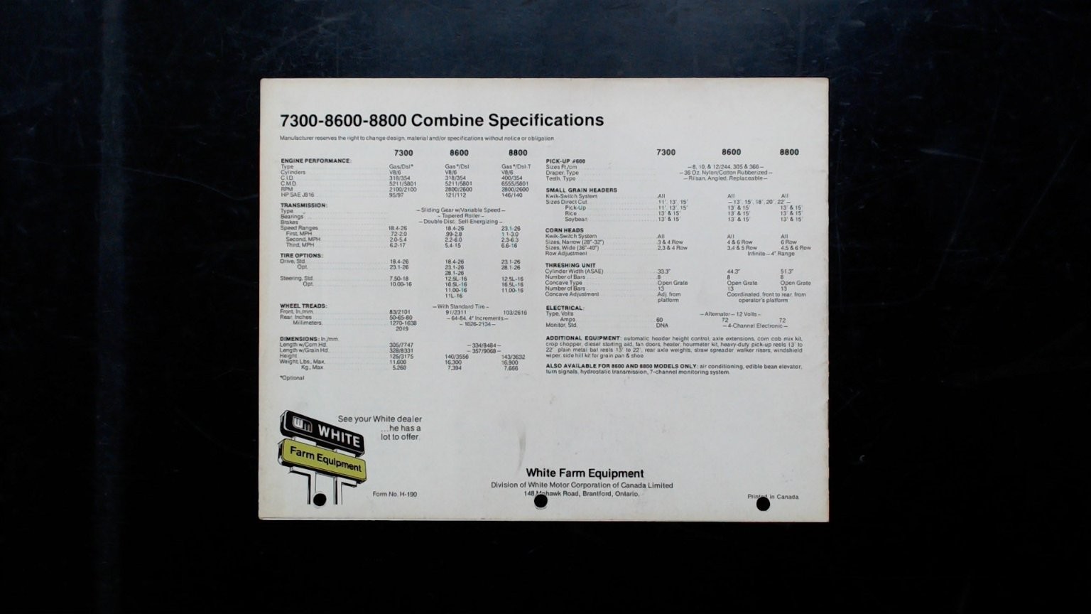 White 7300-8600-8800 Combines Brochure Agriculture Vintage Farm Equipment