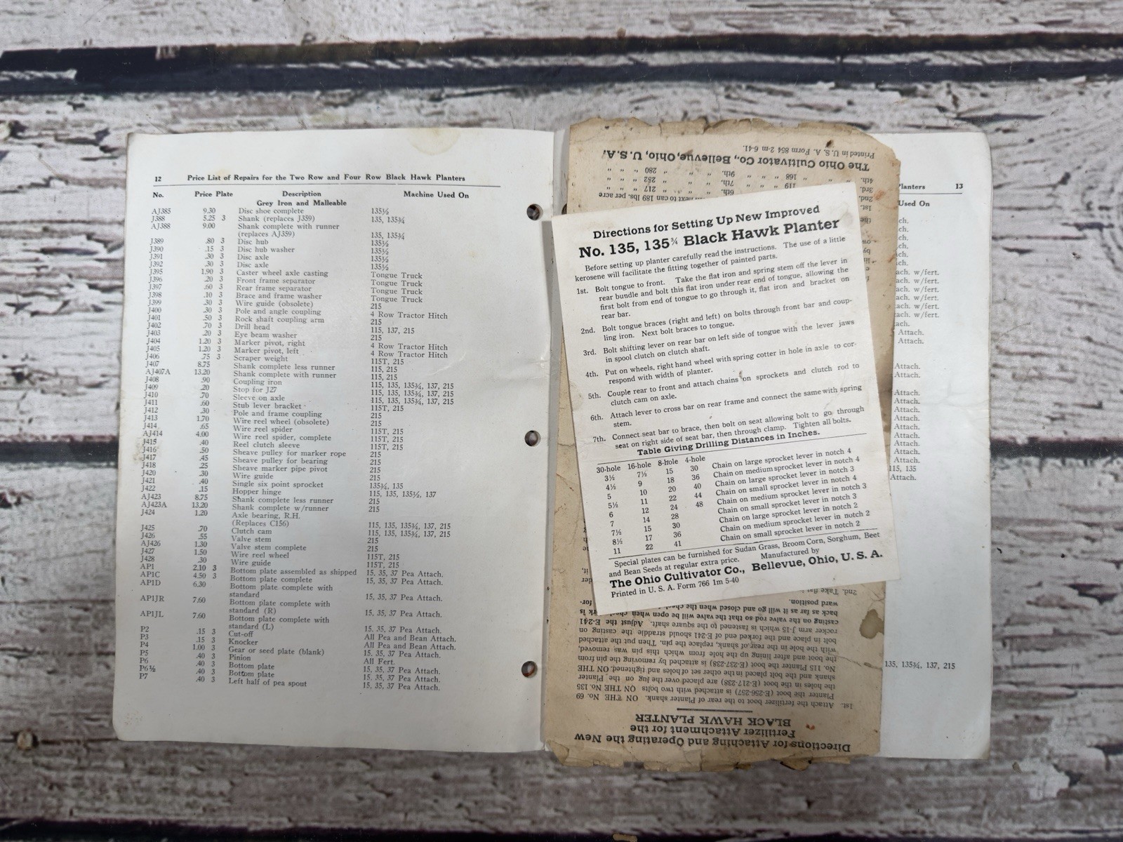 VTG Ohio Famous Black Hawk Planters Two & Four Row Repair Price List Book USA