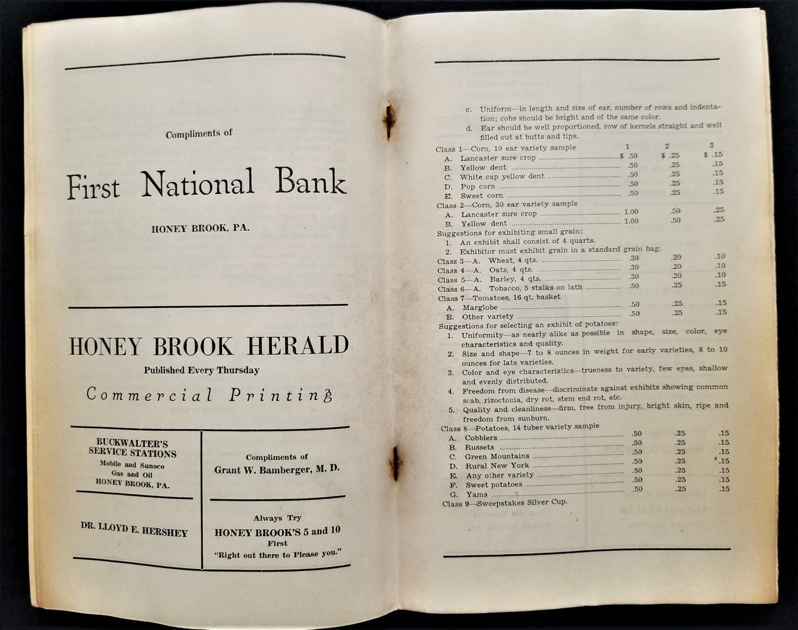 1939 HONEY BROOK FARM SHOW pa PROGRAM book original paper cover