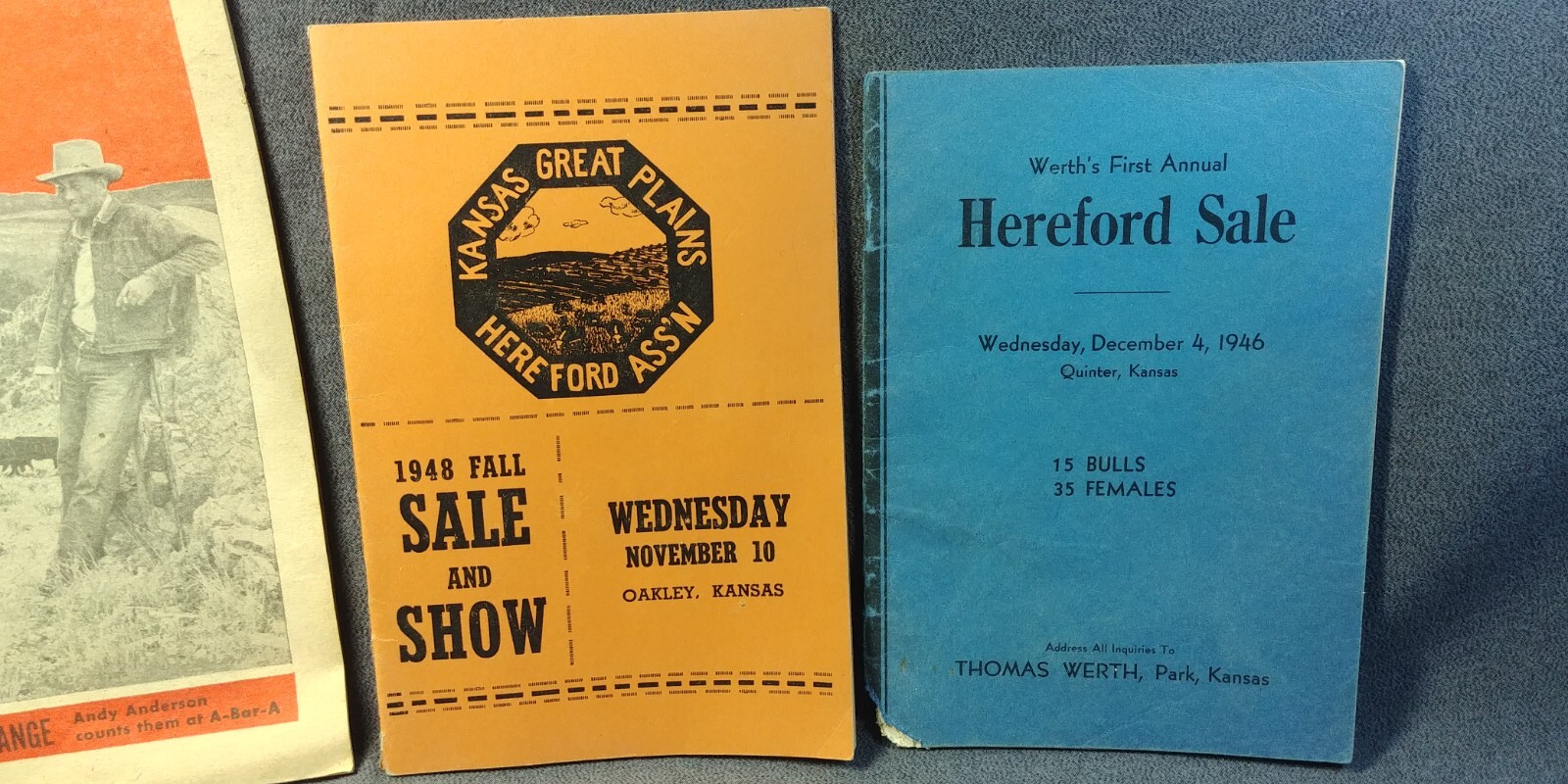 3 AG Booklet 1946 Hereford Sale Quinter Kansas 1948 Oakley Breeders Gazette 1951