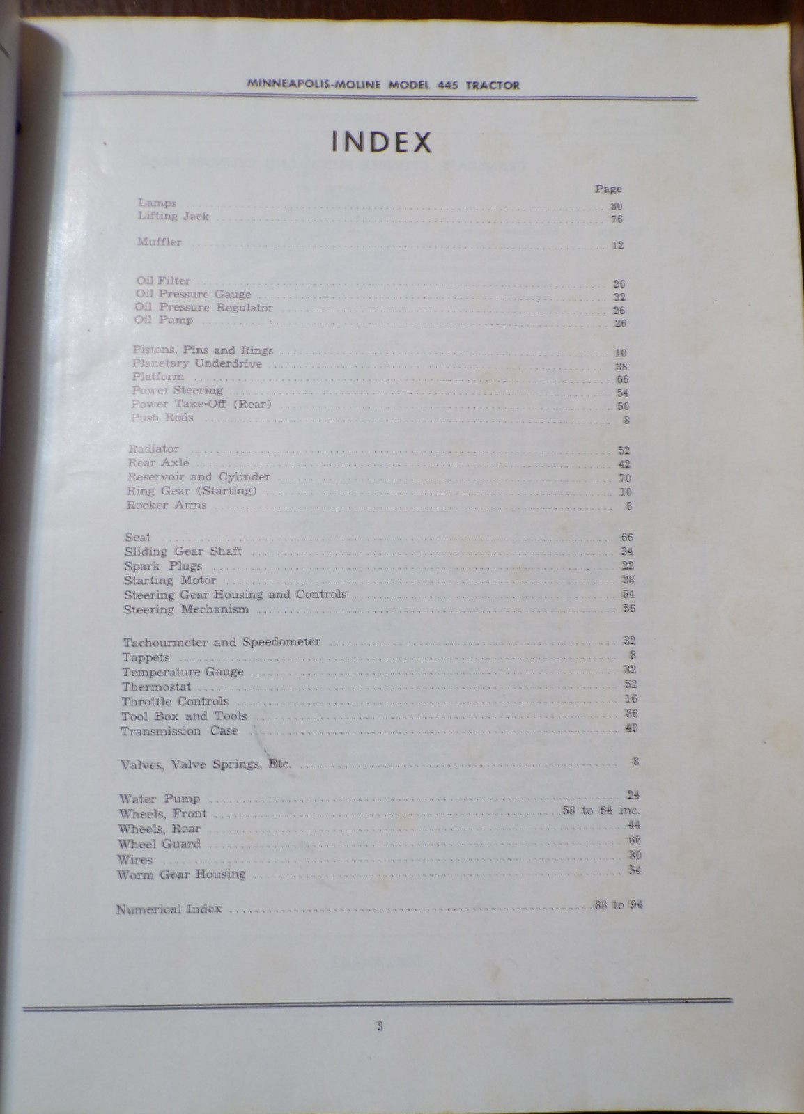 Minneapolis-Moline 445 Tractor Repair Parts Catalog 1955