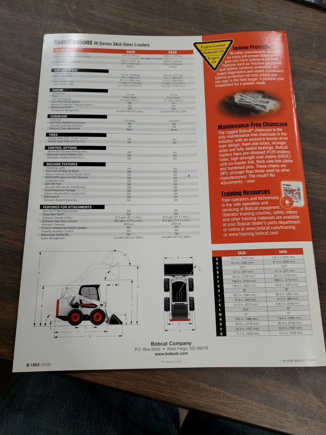 Factory Dealership Specs Brochures Bobcat M Skid Steer Loader S630 S650