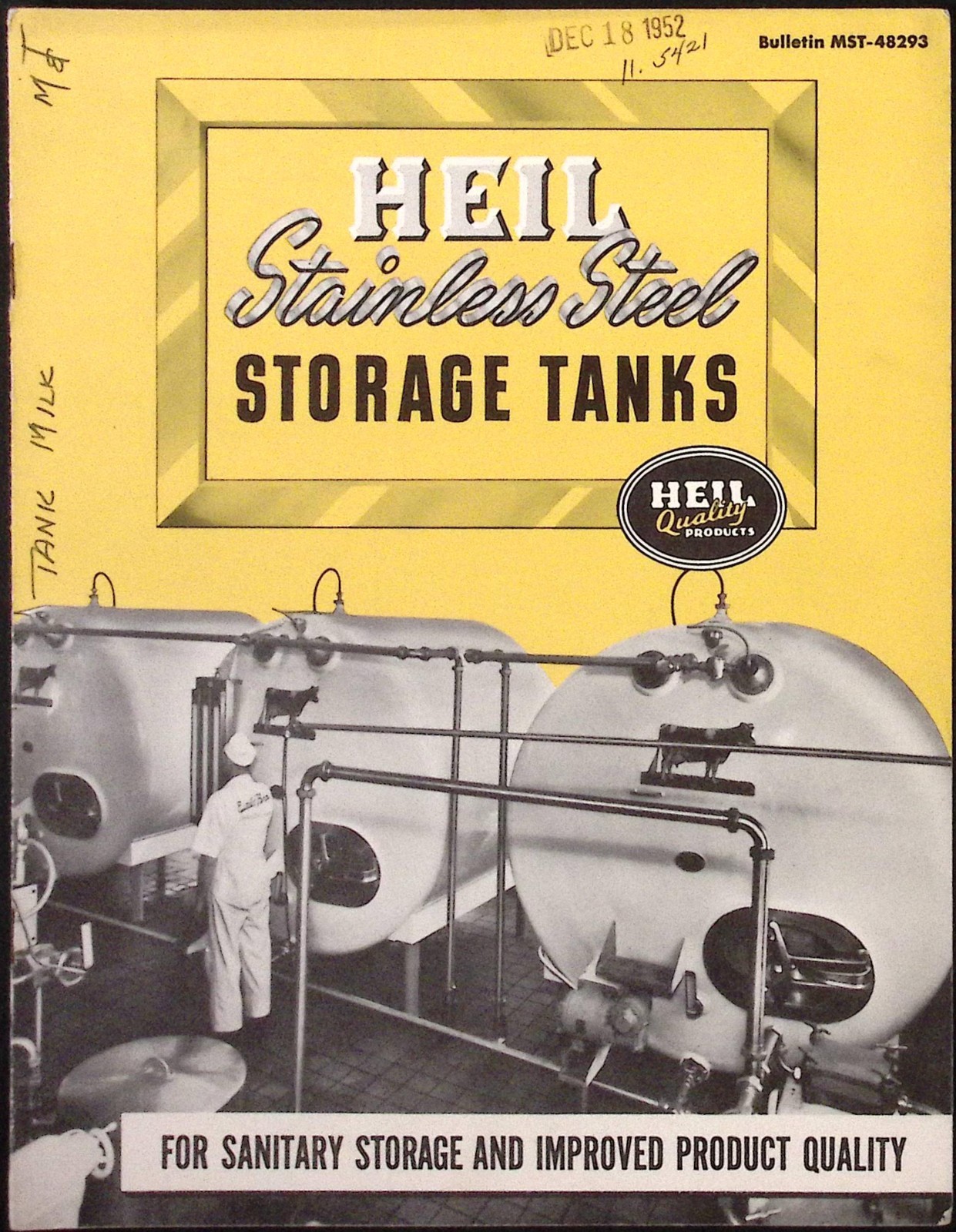 1952 Heil Stainless Steel Storage Tanks Sanitary Storage Brochure Heil Co