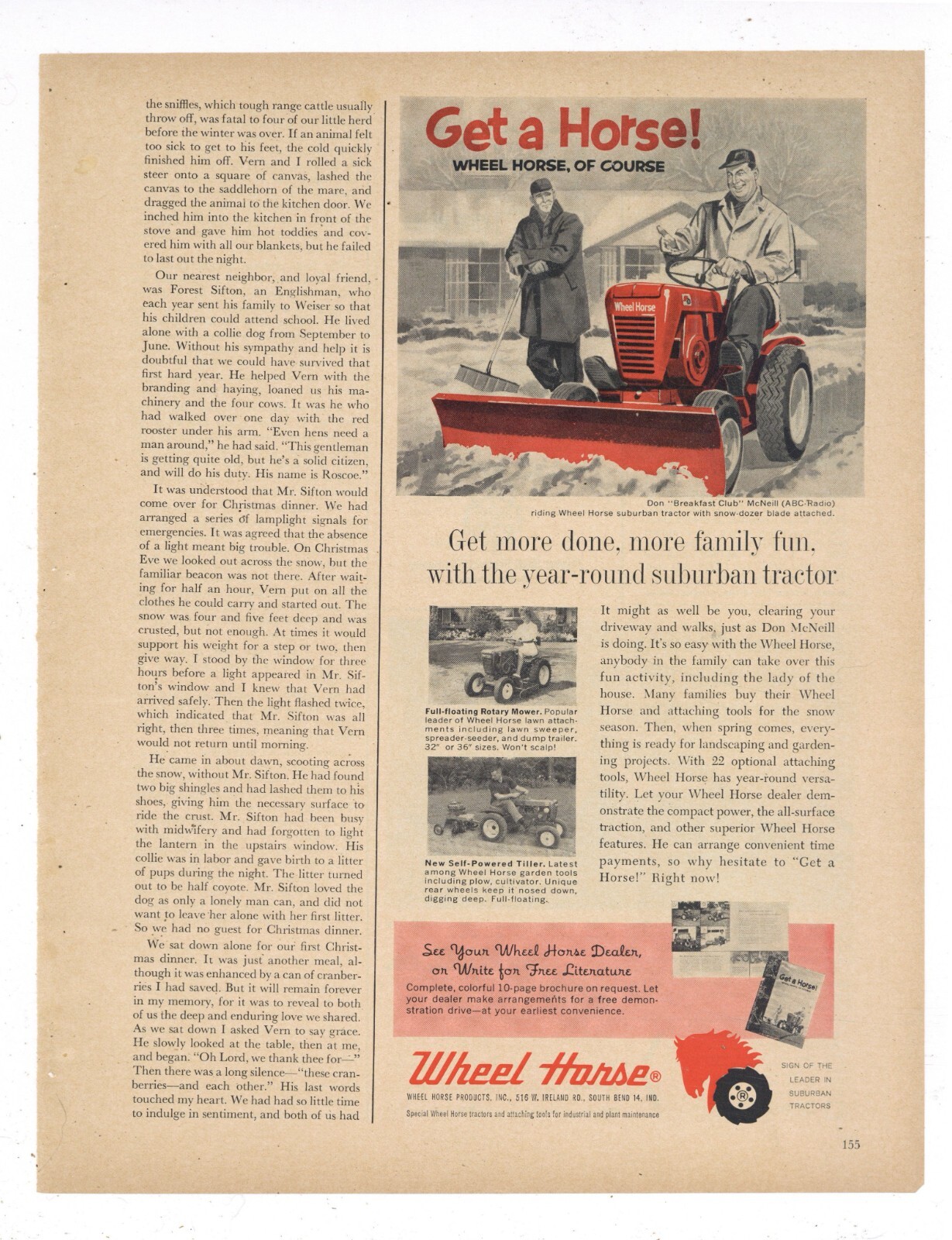 1962 Wheel Horse Lawn Tractor Ad: Suburban Tractor w. Snow Dozer Attachment