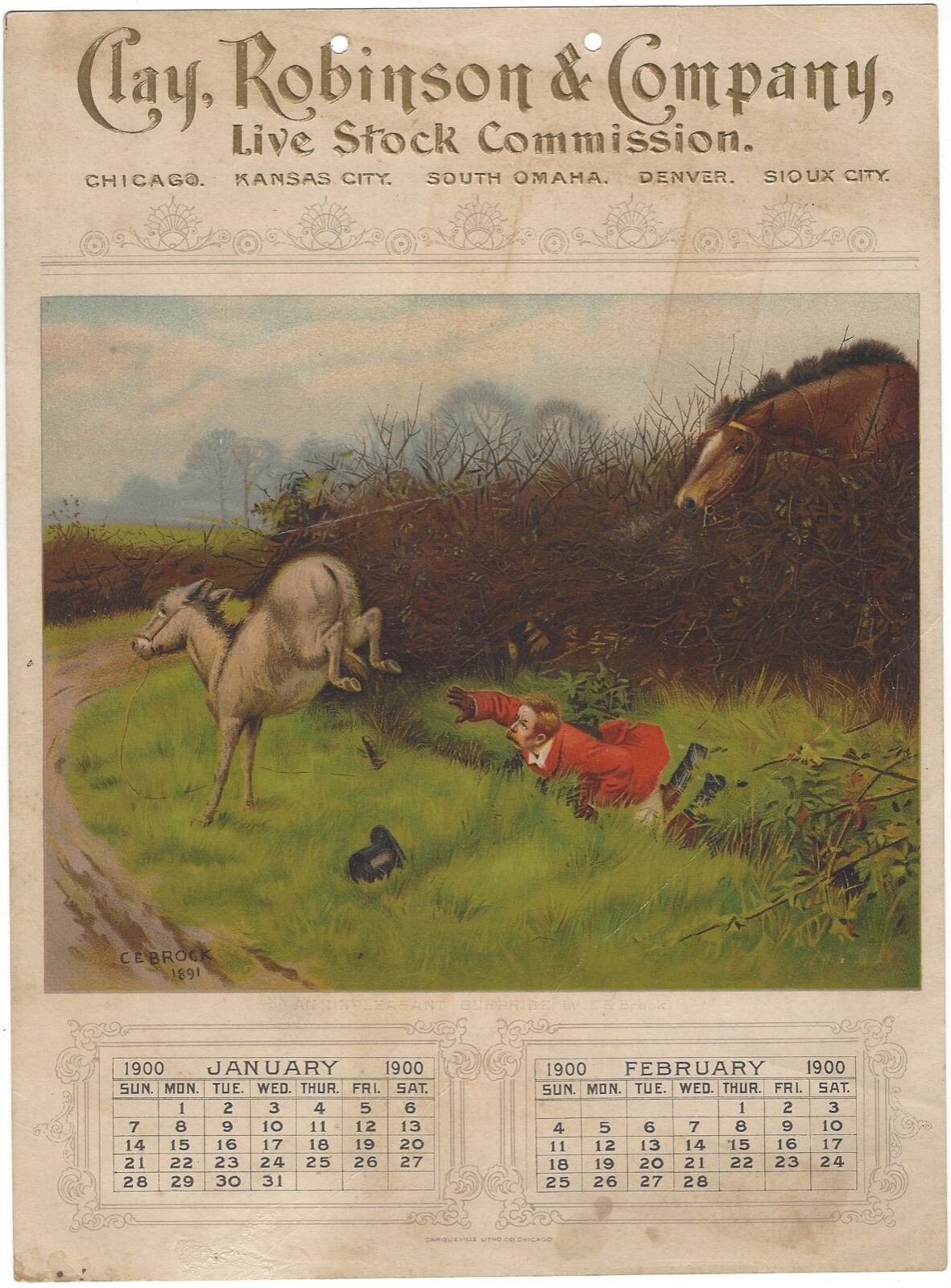 1900 CLAY ROBINSON & COMPANY LIVE STOCK COMMISION AGENCY Farm Calendar Denver CO