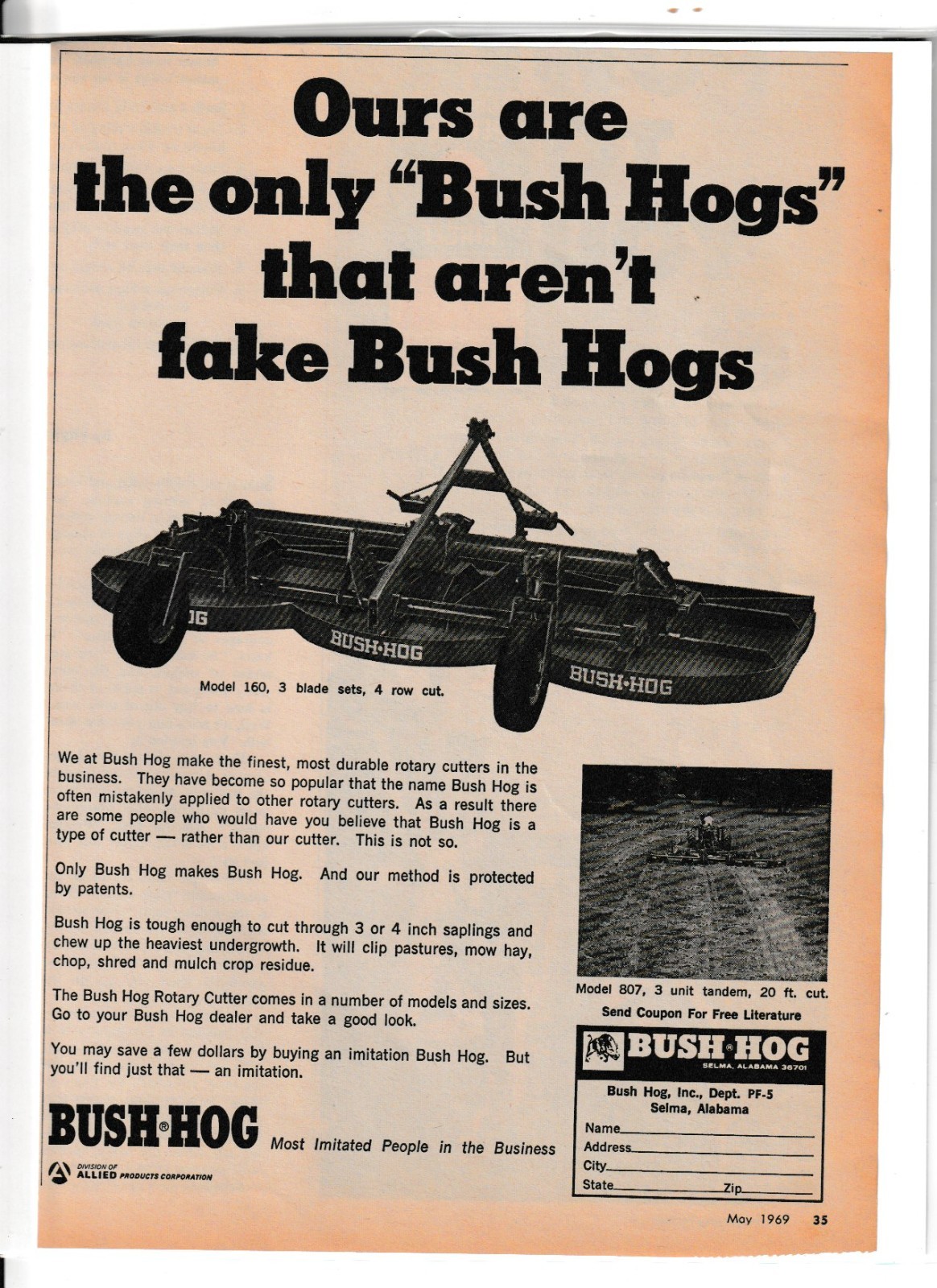 1969 Bush Hog Model 160 Magazine Ad