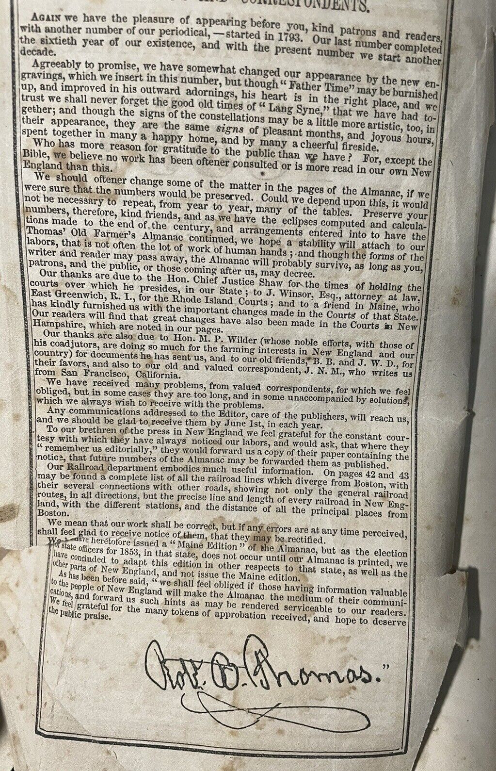 1853 Farmer&rsquo;s Almanac Robert B Thomas Boston Jenks Hickling Swan Antique