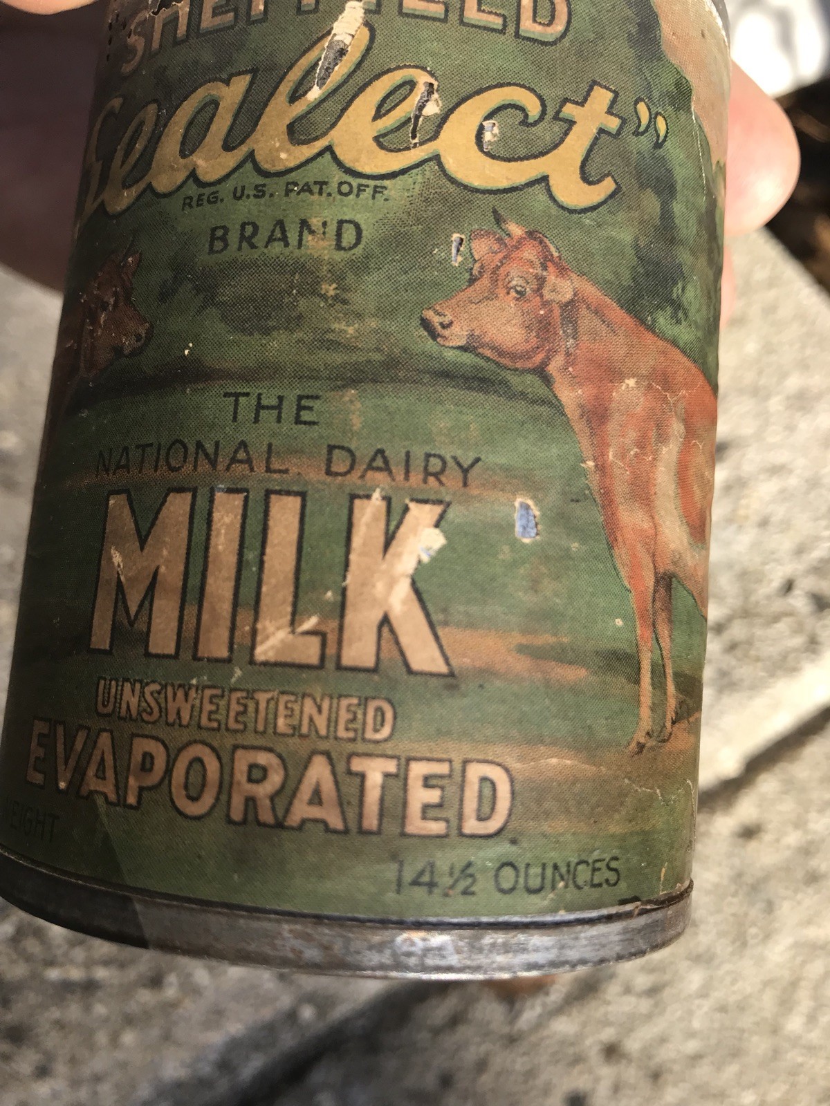 1920&rsquo;s Advertising COW BRAND Sheffield Sealect EVAPORATED MILK ANTIQUE TIN ,RARE