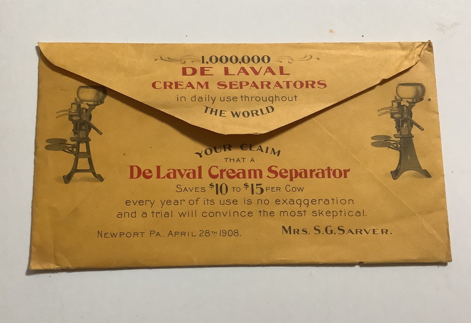 De Laval Separator Co NY Ads 38 & 40 Envelope 1909-FREE SHIPPING