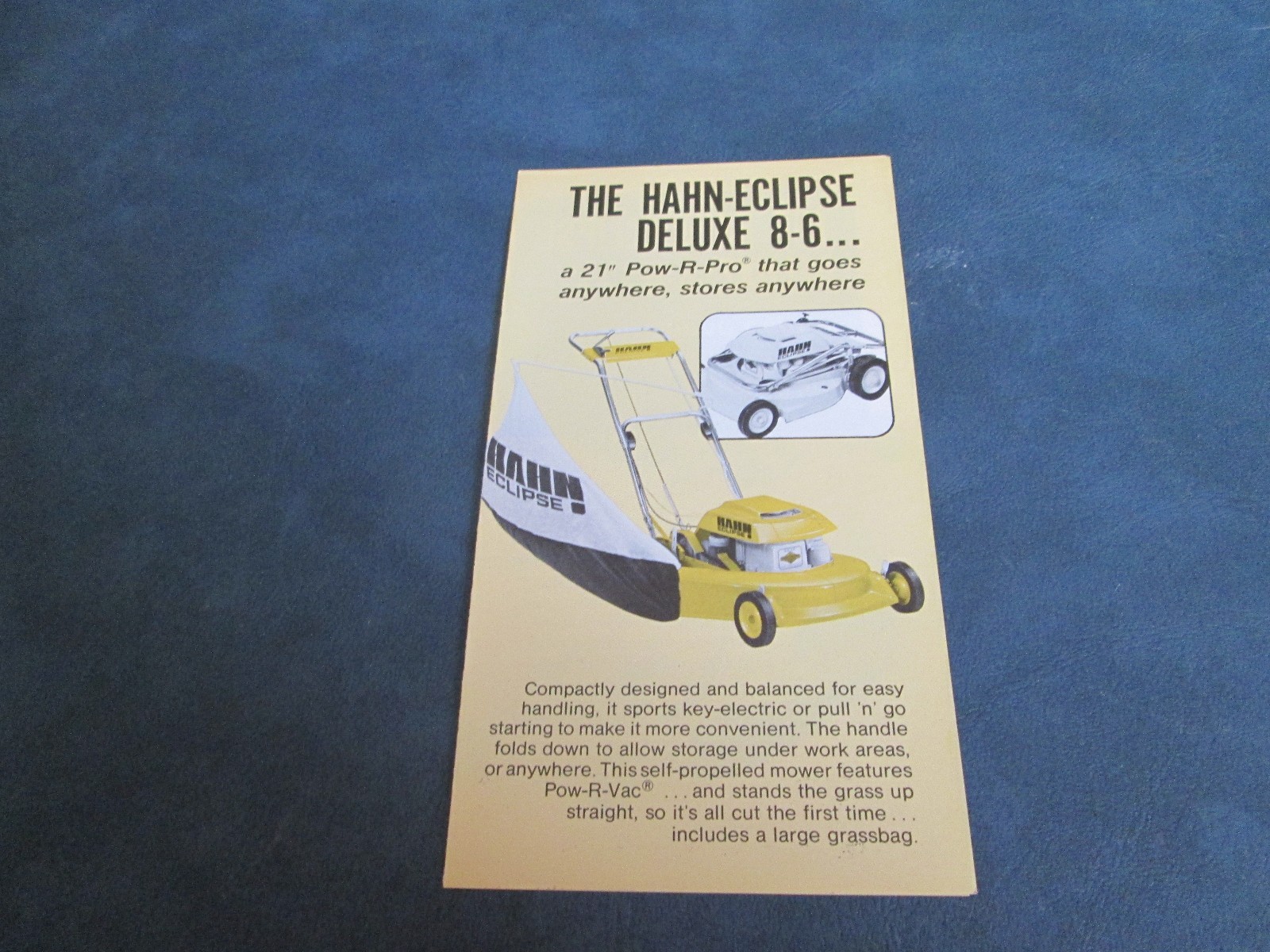 HAHN-ECLIPSE DELUXE 8-6 21&Prime; POW-R-PRO MOWER BROCHURE *** VINTAGE ORIGINAL