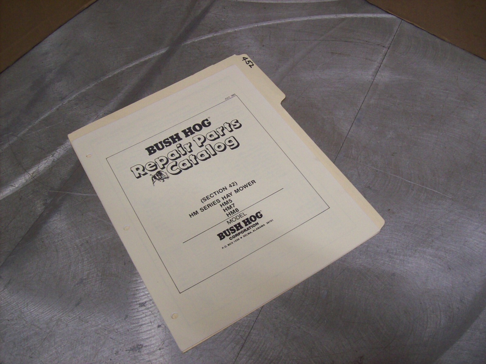 452) Bush Hog Parts Manual – LOOSE LEAF – HM5, HM7, HM8 Hay Mower