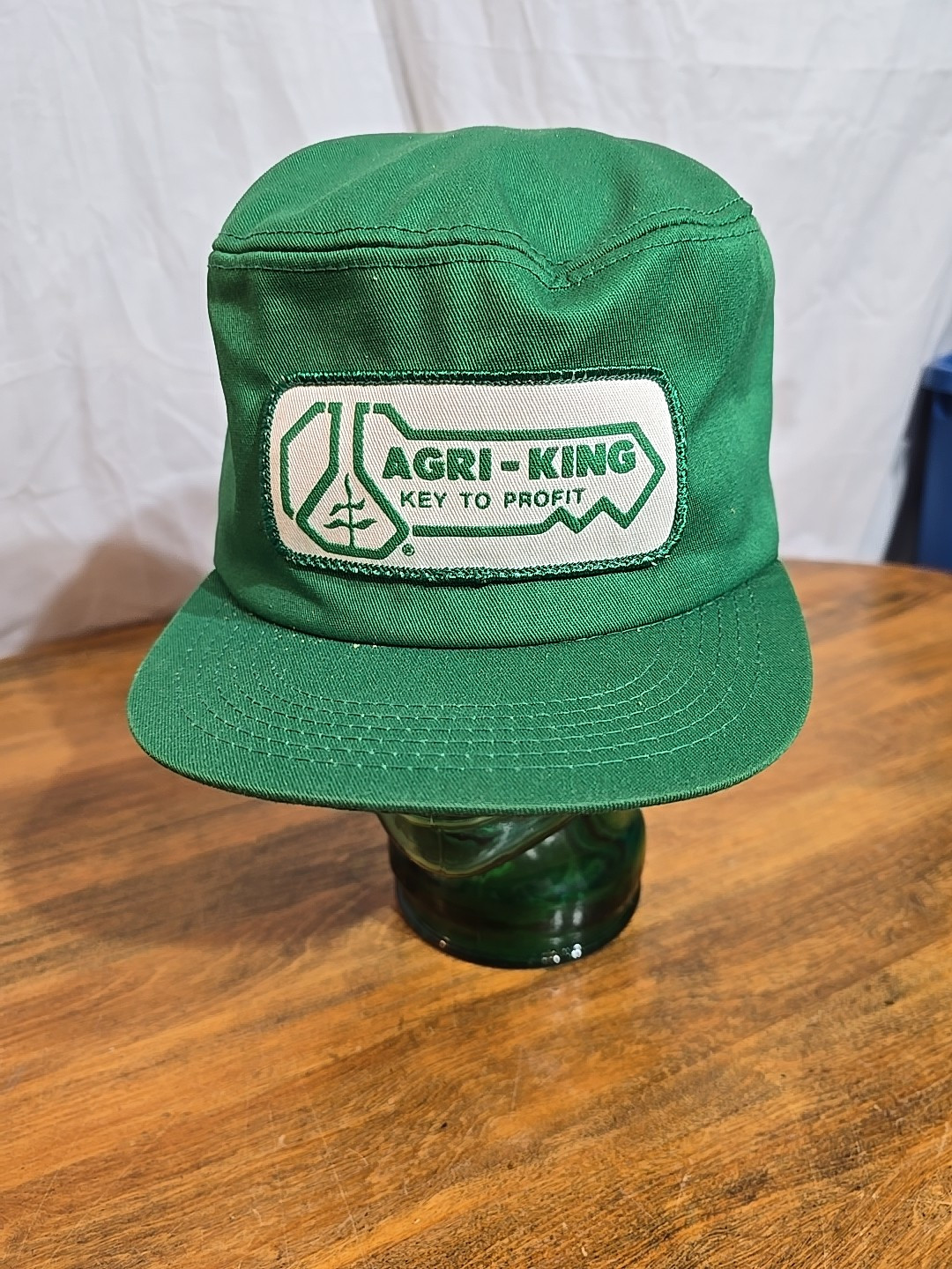 Vintage AGRI-KING KEY Patch Winter Fold Down Flaps Trucker HAT CAP Green/White