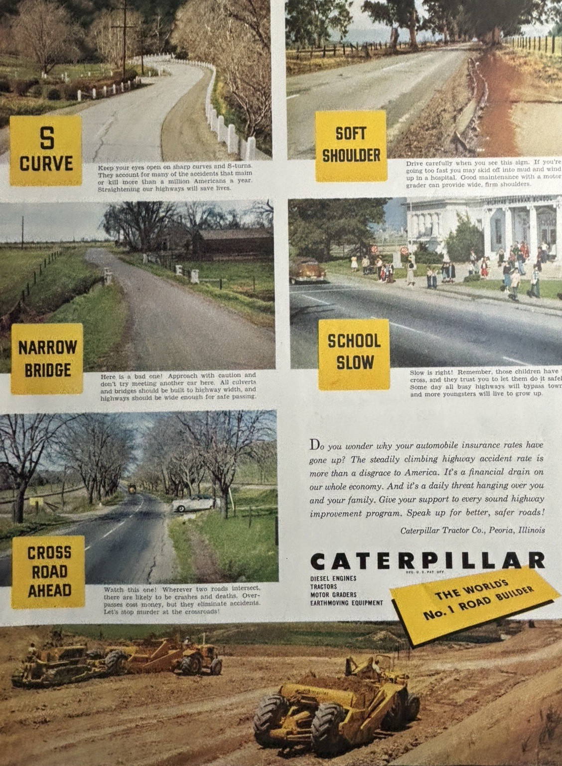1953 Caterpillar Tractor Co Peoria IL Road Builder Diesel Graders VTG Print Ad