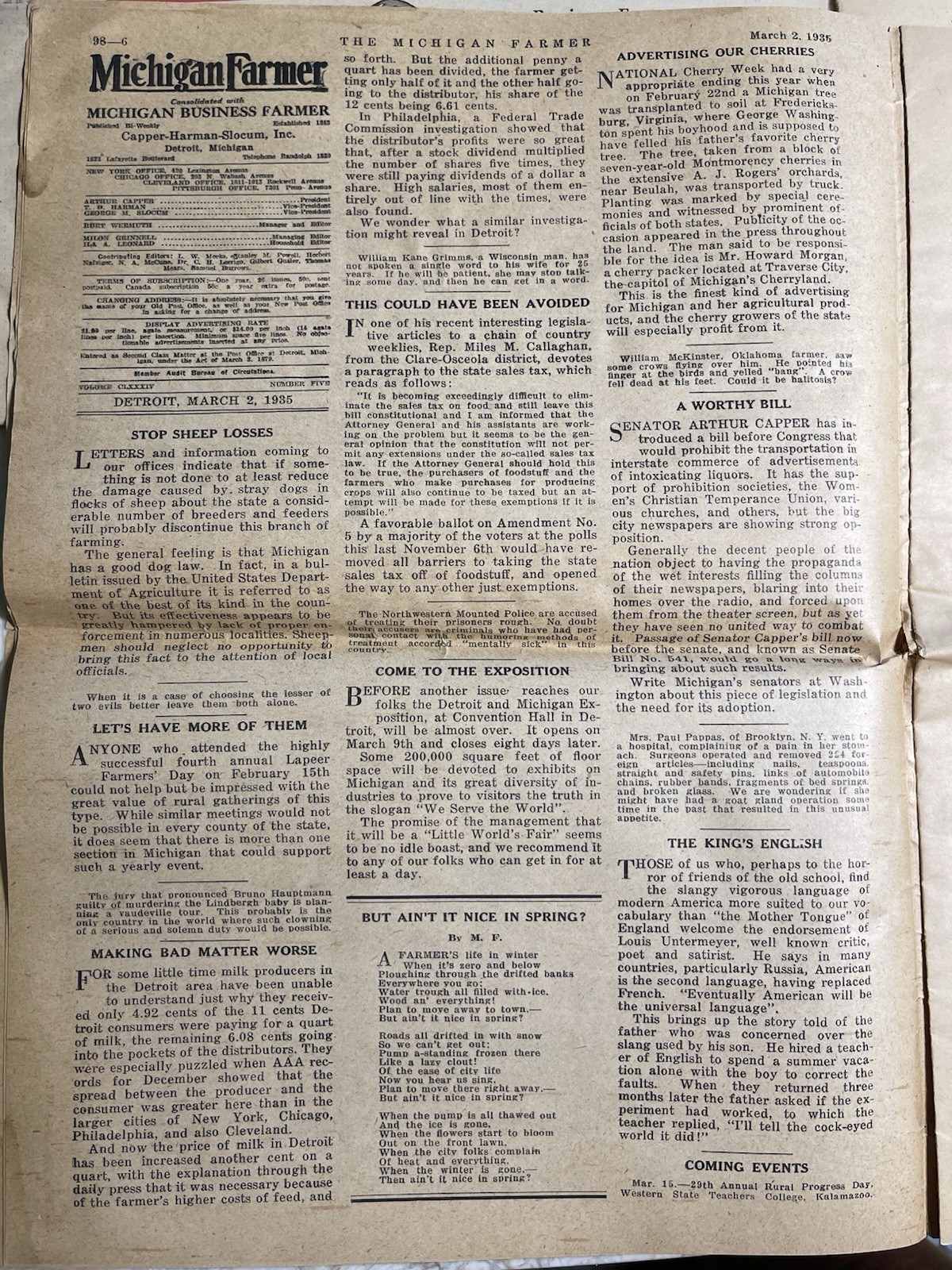 3 Vintage 1935 Michigan Farmer Papers Detroit Livestock Planting Recipes Fruit