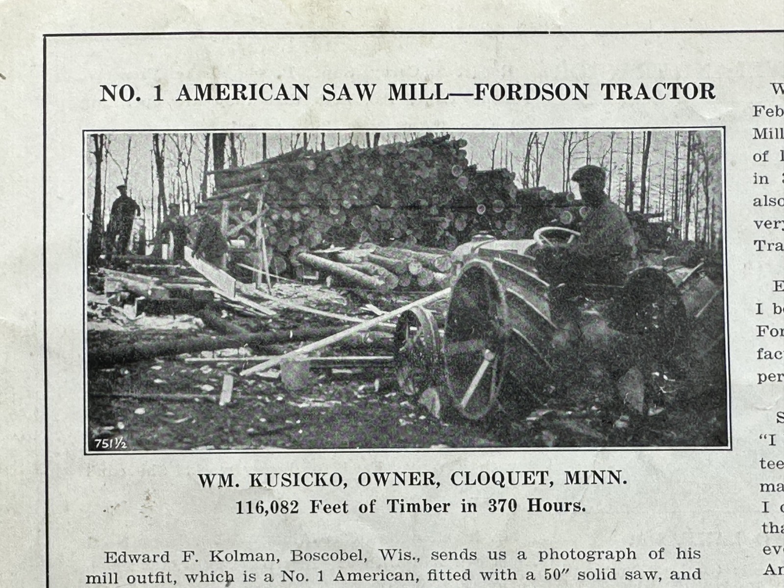 c 1920 AMERICAN SAW MILL Machinery For FARM TRACTORS Advertising Fordson Titan