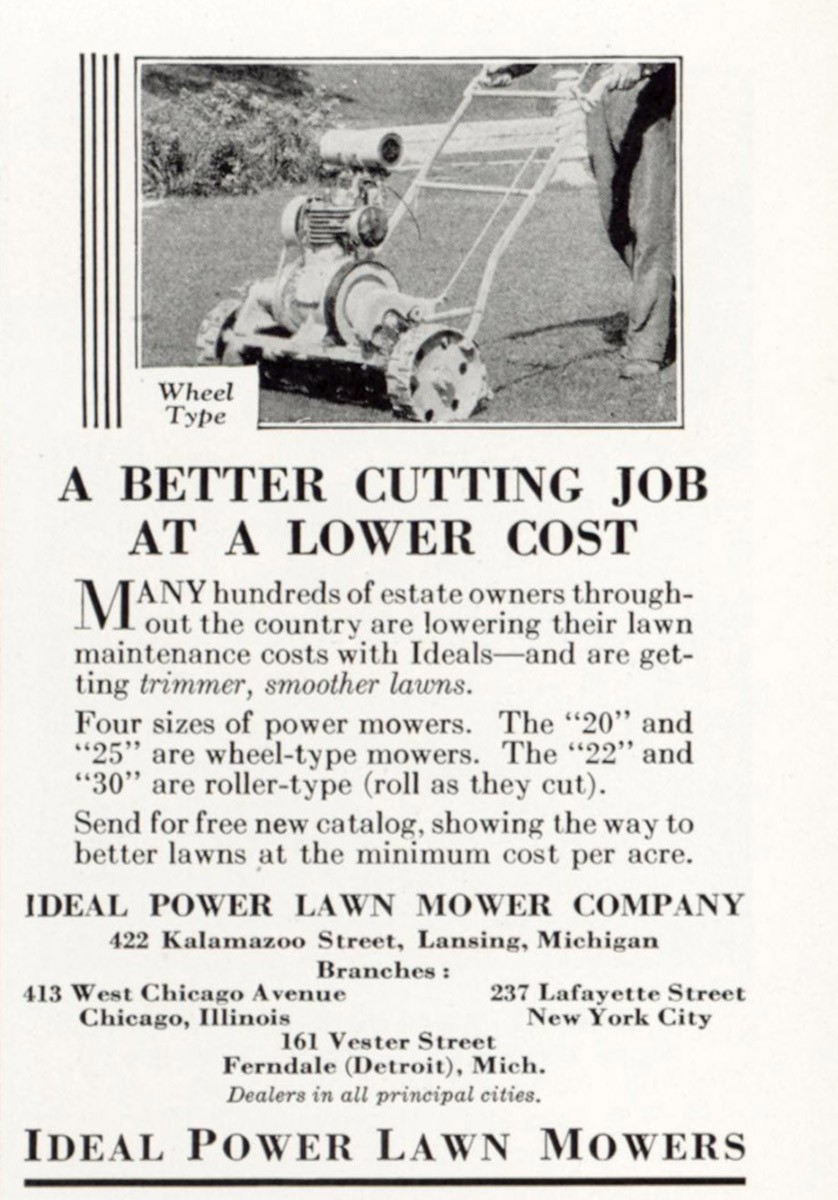 1929 Ideal Power Lawn Mower: Better Cutting Job Vintage Print Ad