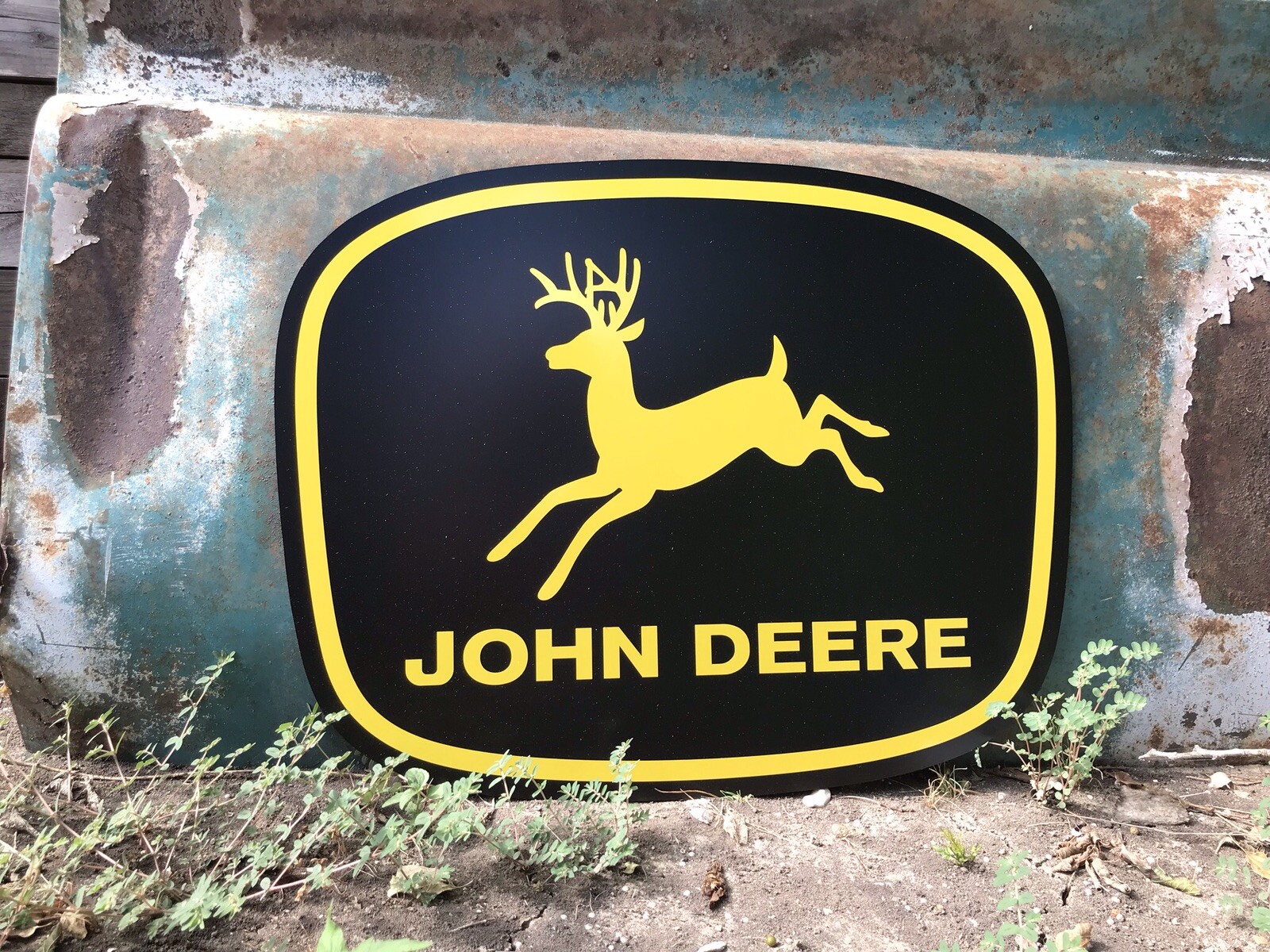 Antique Vintage Old Style John Deere Black And Yellow Farm Sign