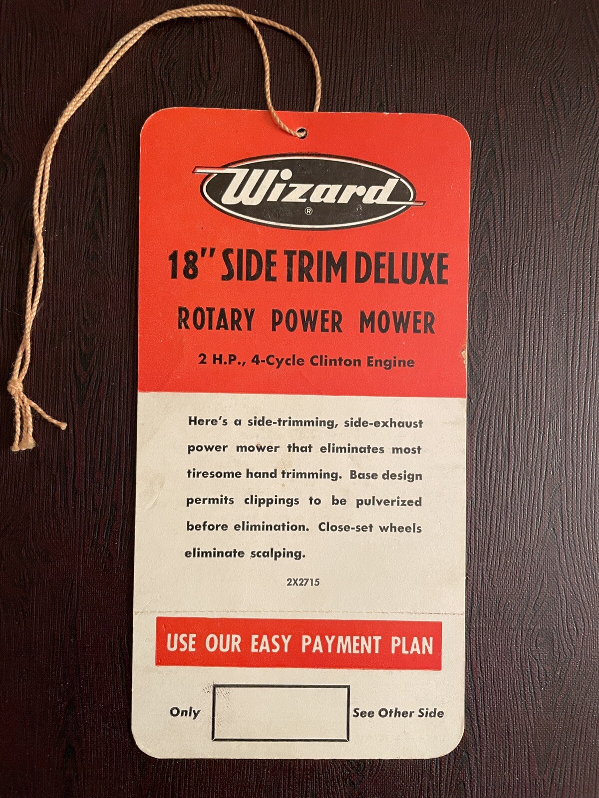 VINTAGE 1950’ S WESTERN AUTO &lsquo;WIZARD&rsquo; LAWN MOWER SALES HANG TAG , Automotive