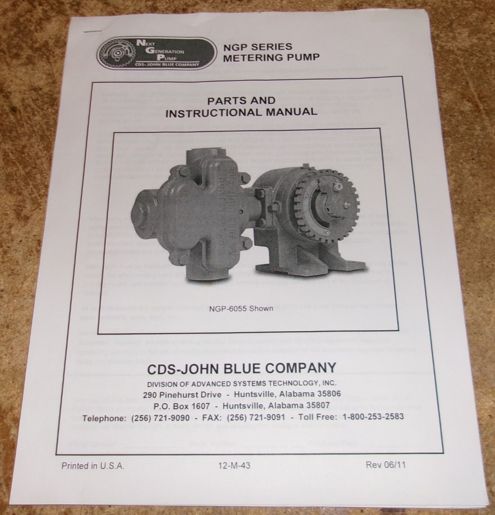 2011 john blue co. NGP series metering pump parts/instruction manual nice used