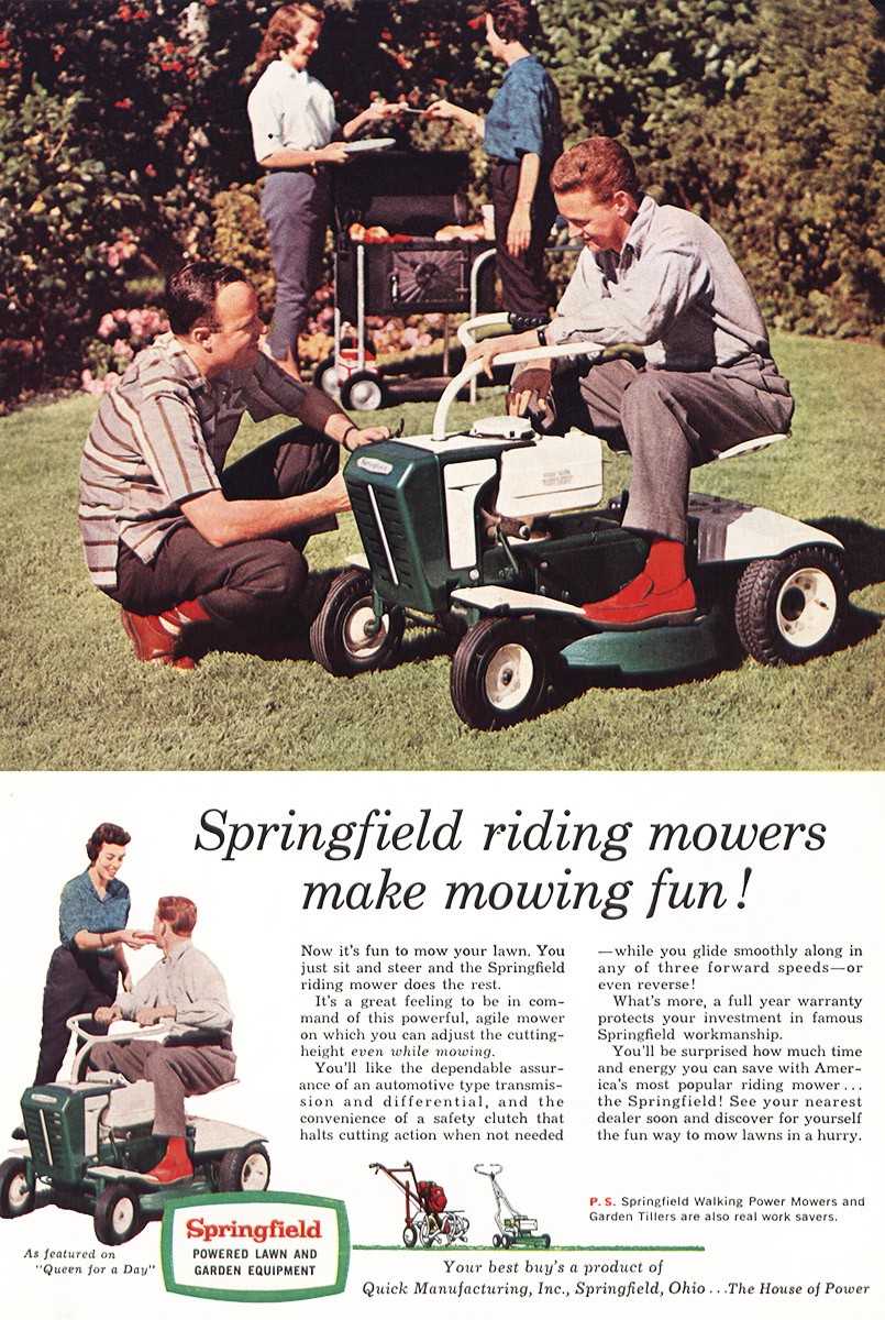 1960 Springfield Riding Mowers: Make Mowing Fun Vintage Print Ad