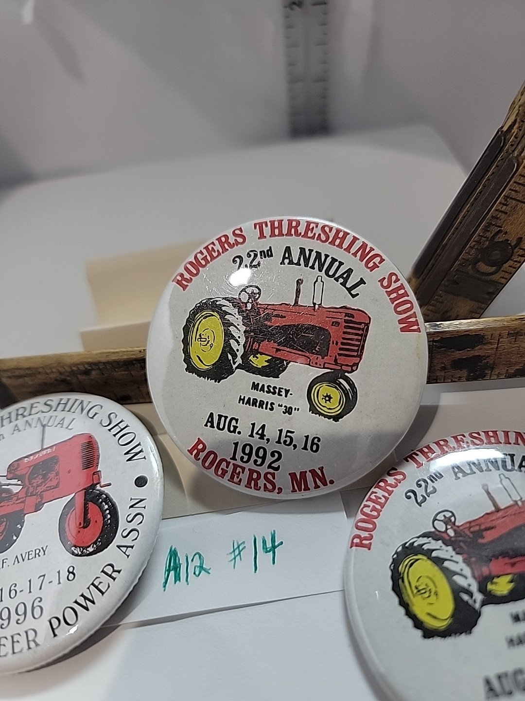 Vintage Threshing Show Button Souvenir Lot Of 3 Massey And B F Avery Tractors