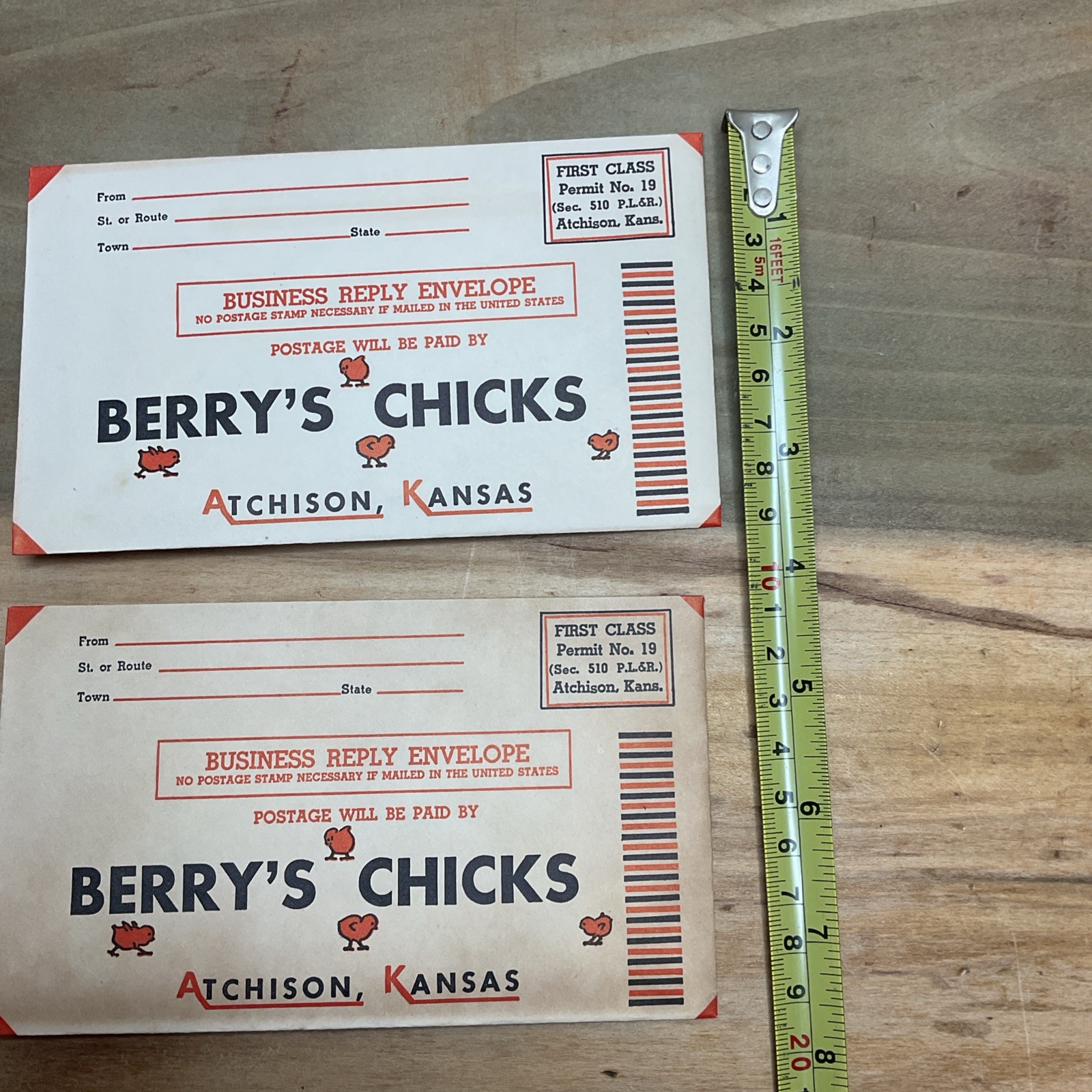 1940s Berrys Chicks Atchison Kansas Poultry Return Envelopes Advertise B26