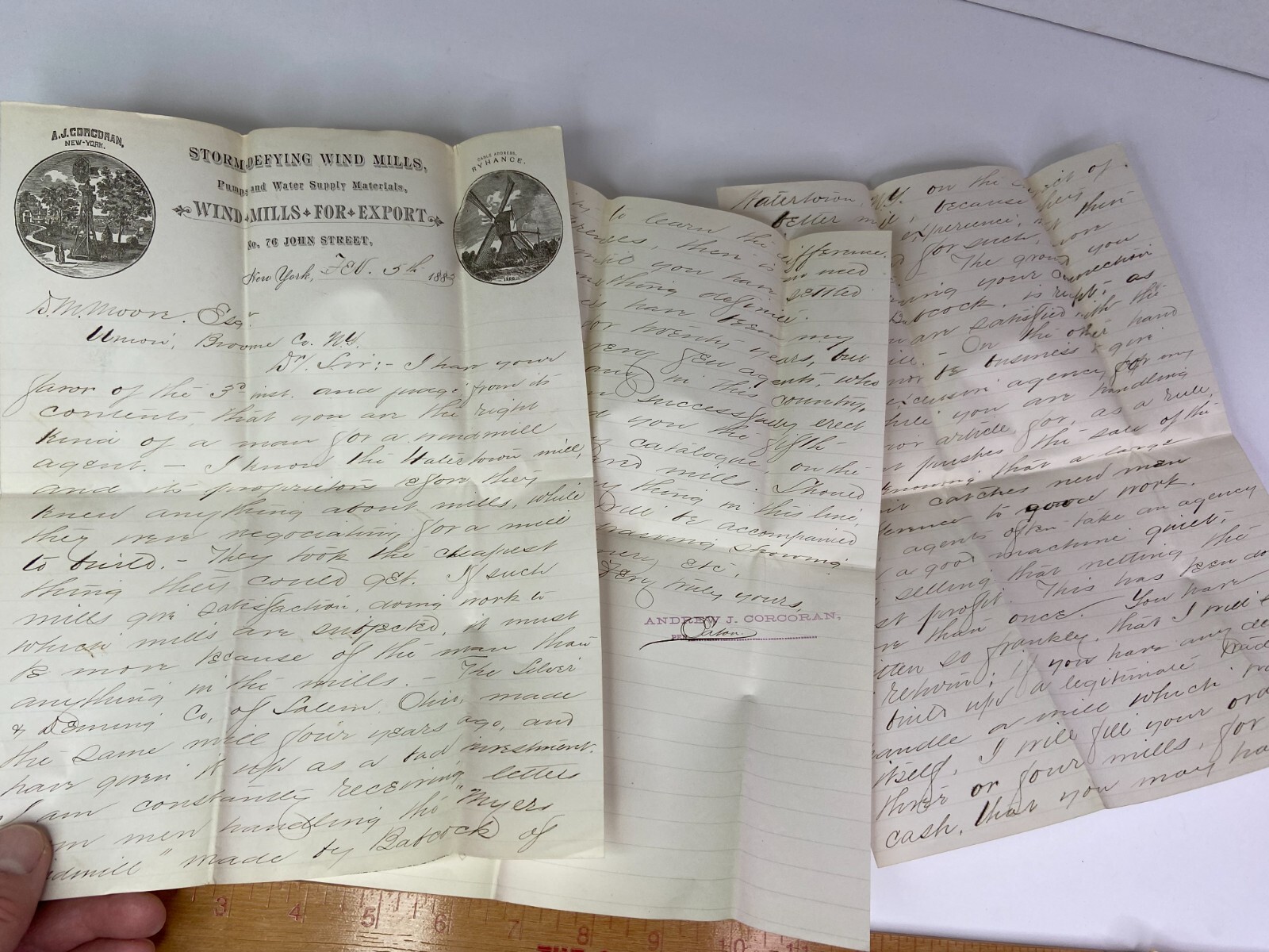 RARE ARCHIVE Letters EPHEMERA Billheads etc – Andrew Corcoran Wind Mills NY 1883