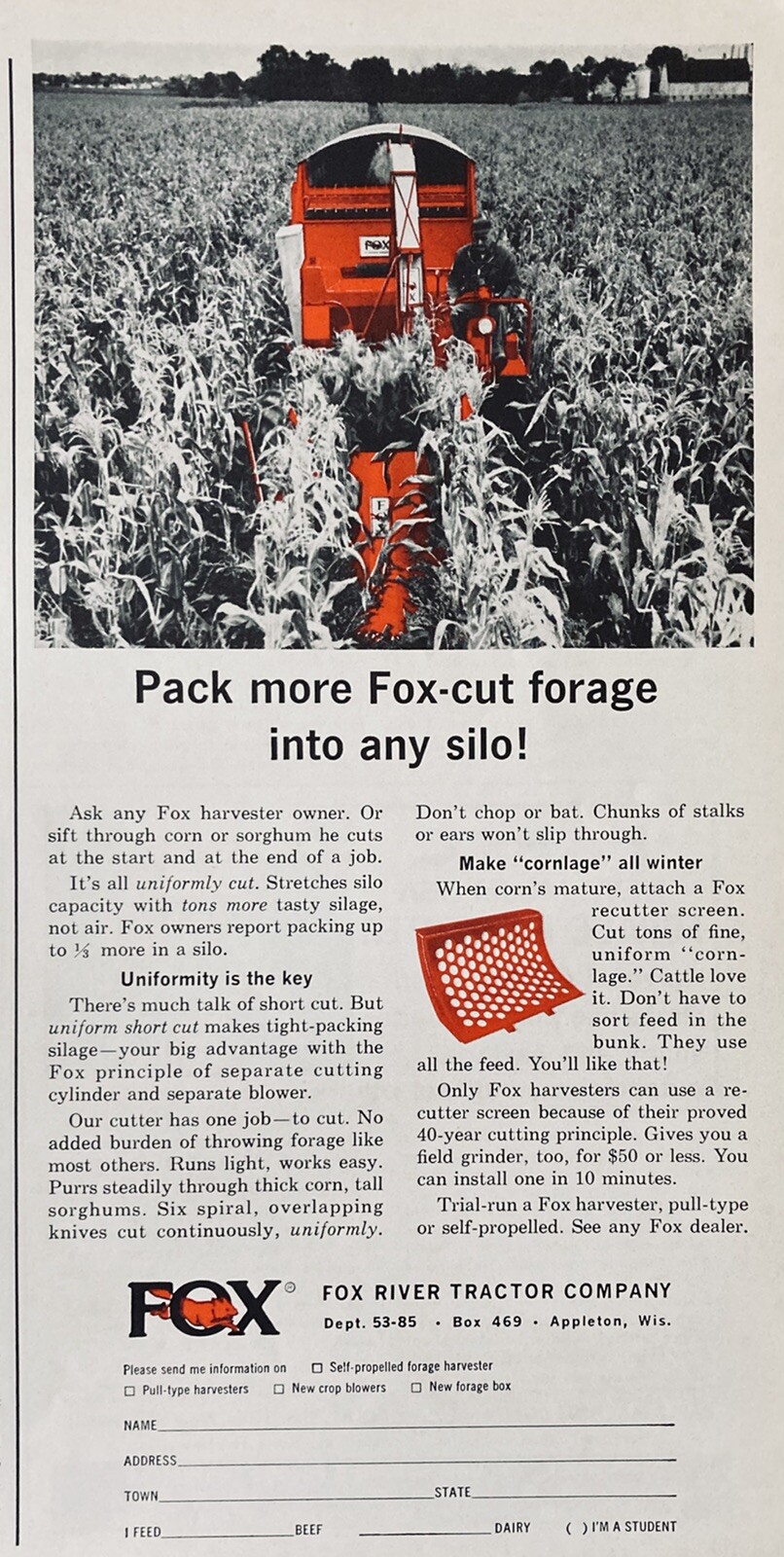 1965 AD.(XH48)~FOX RIVER TRACTOR CO. APPLETON, WIS. FOX HARVESTER