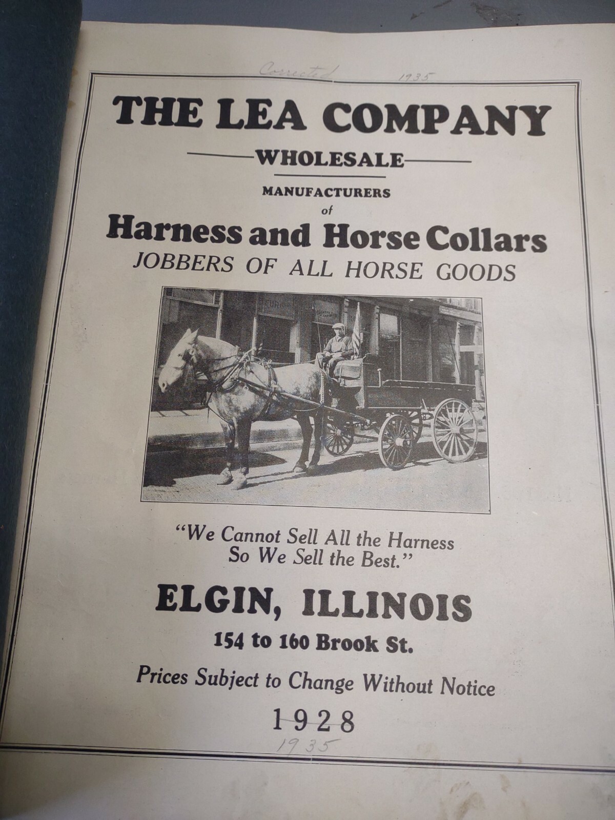 The lea Company Manufacturers Harness and Horse Collars Elgin Ill. 1928 catalog