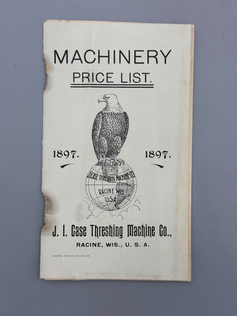 1897 JI CASE THRESHING MACHINE Co PRICE LIST Farm Advertising RACINE Wisconsin