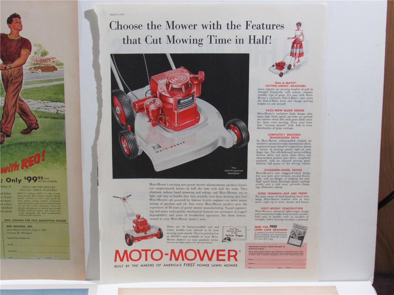 ORIGINAL VINTAGE ANTIQUE~ 1950s – 70s MIXED RIDE & PUSH LAWNMOWER ~ PRINT AD LOT