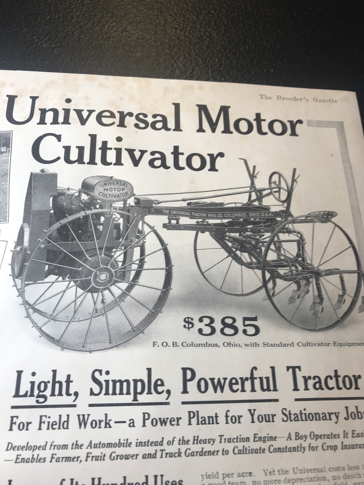 1914 Universal Tractor Motor Cultivator – Columbus – Ohio – Farm Advertising