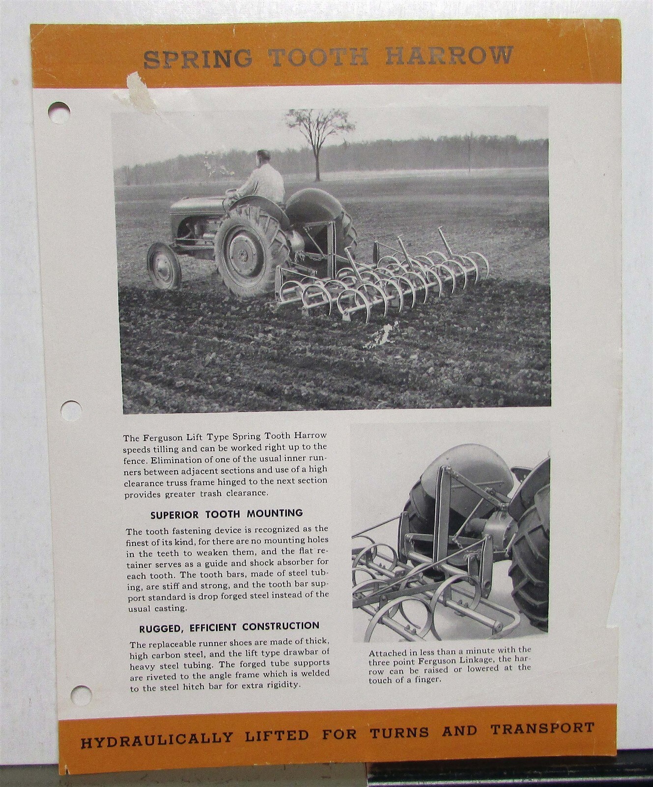 1930s Ferguson Spring Tooth Harrow Specifications Agriculture Sale Data Sheet