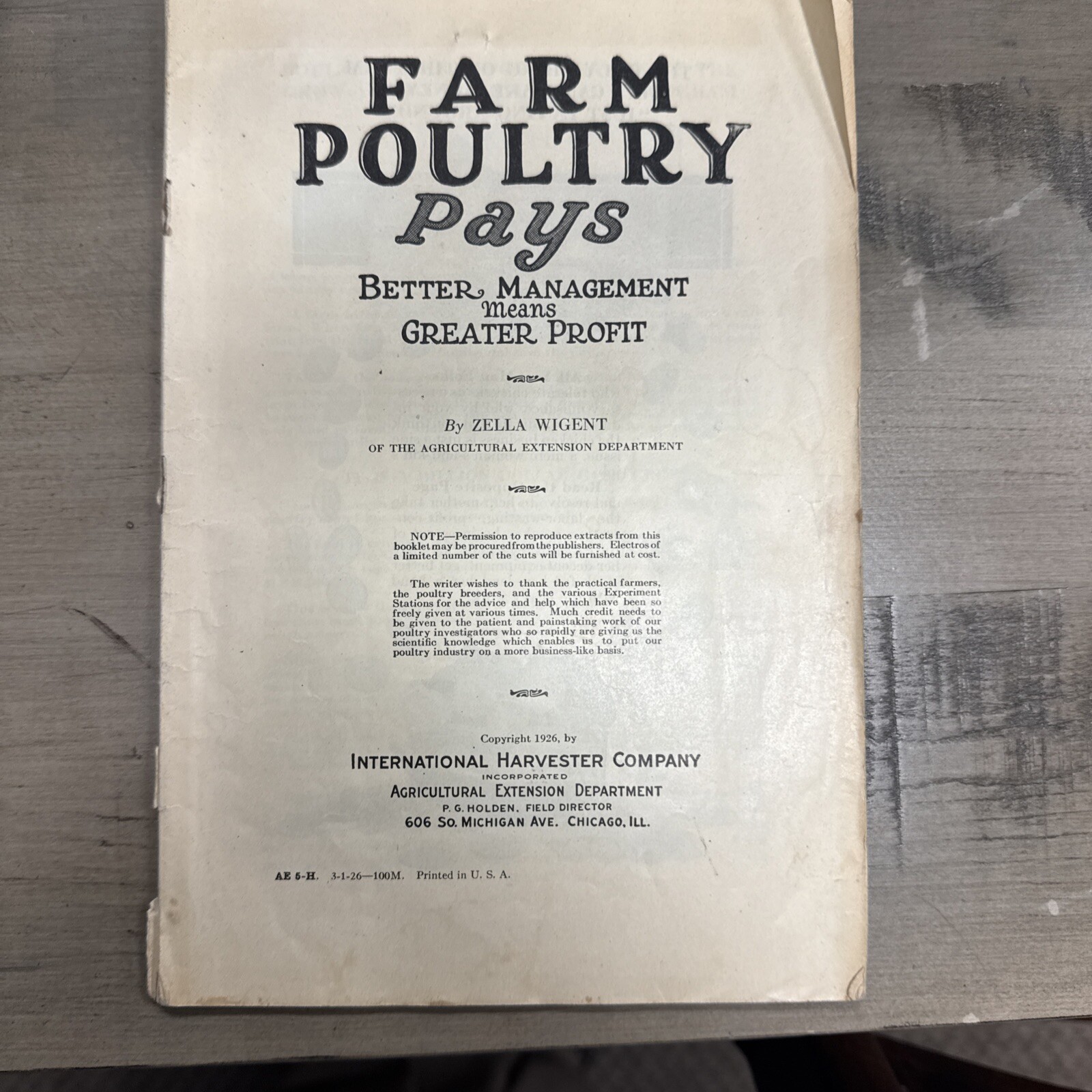 1926 Farm Poultry Pays International Harvester Company Booklet